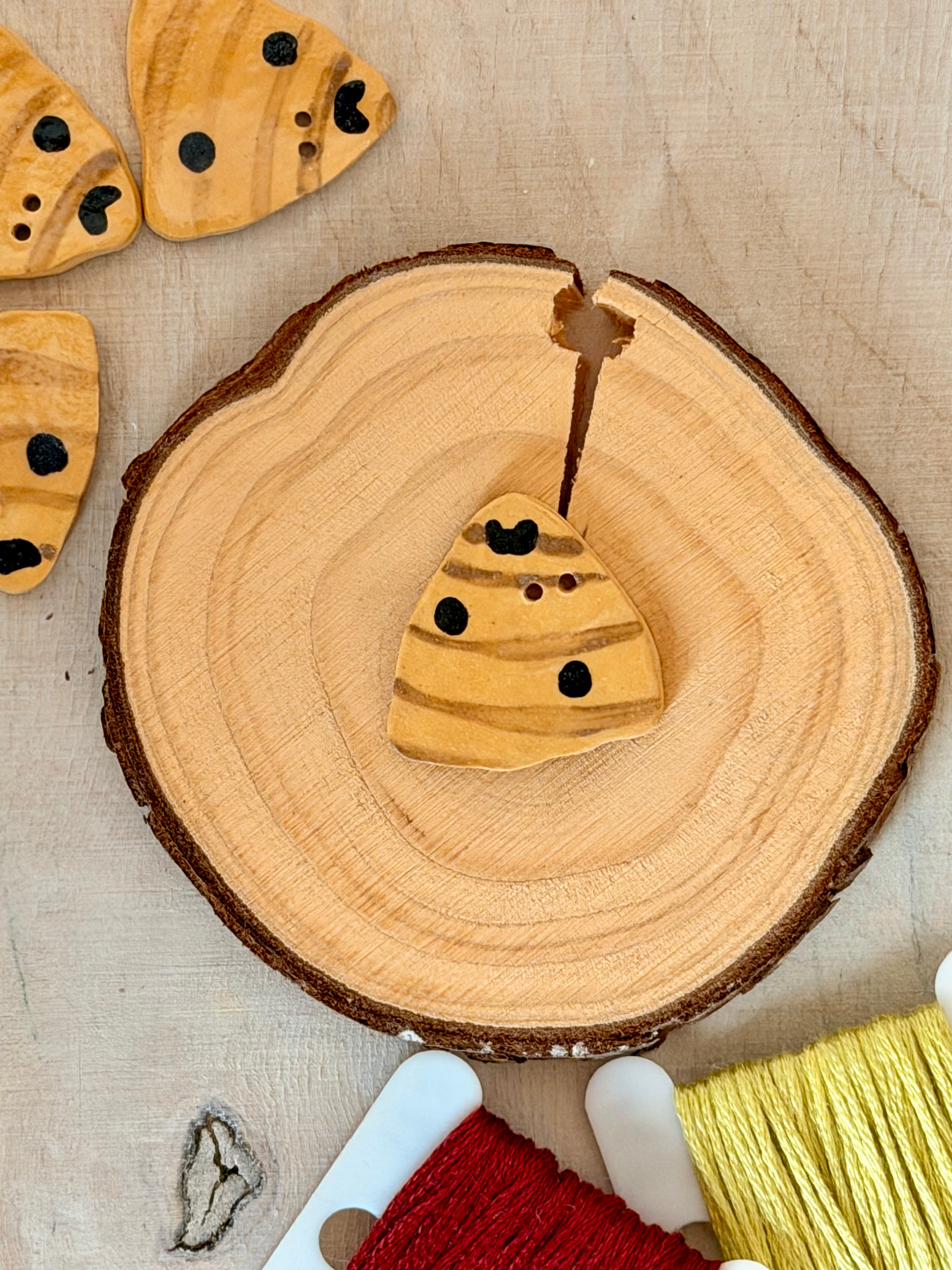 Handmade Ceramic Button for Cross Stitch – Beehive