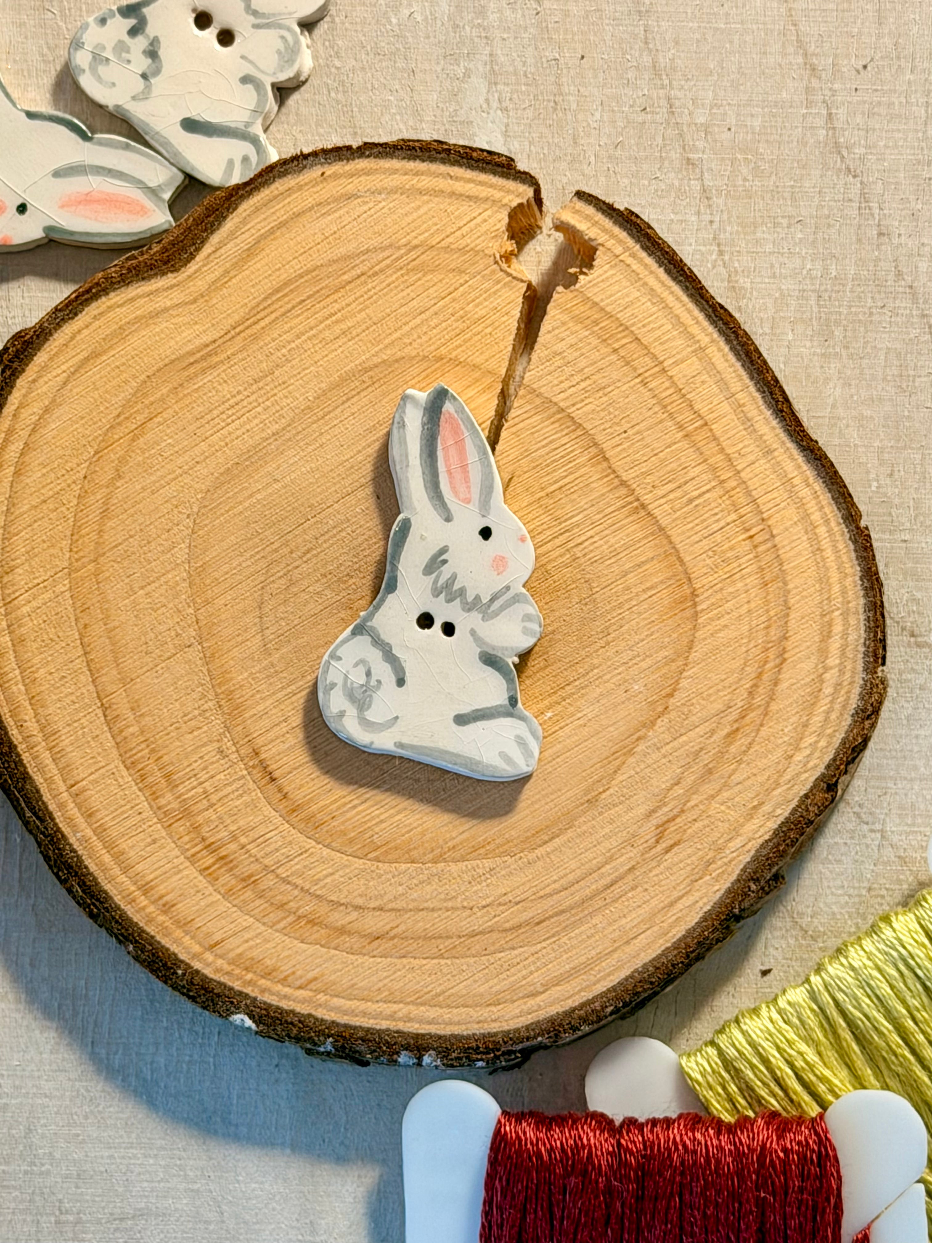 Handmade Ceramic Button for Cross Stitch – Bunny #1