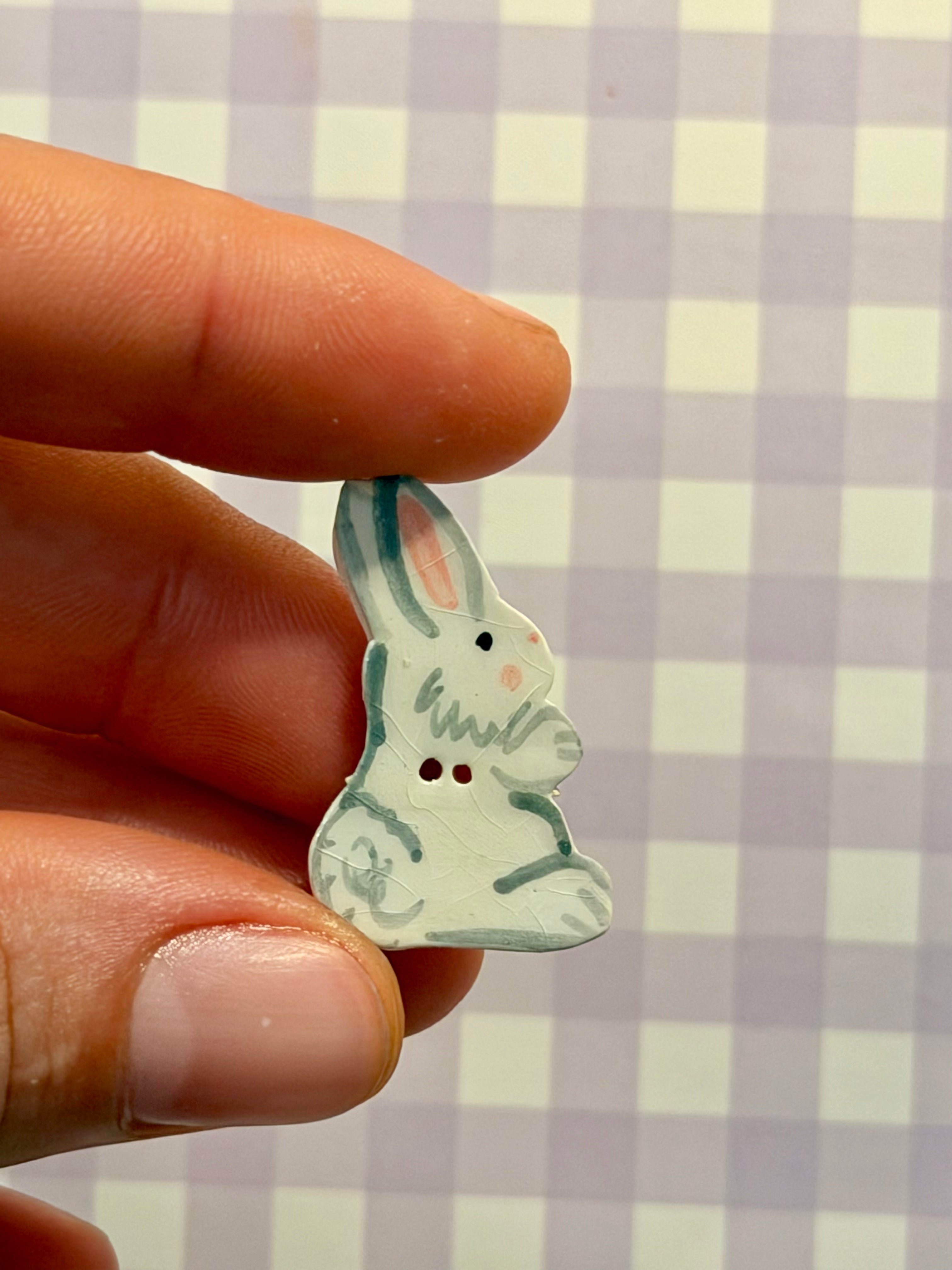 Handmade Ceramic Button for Cross Stitch – Bunny #1