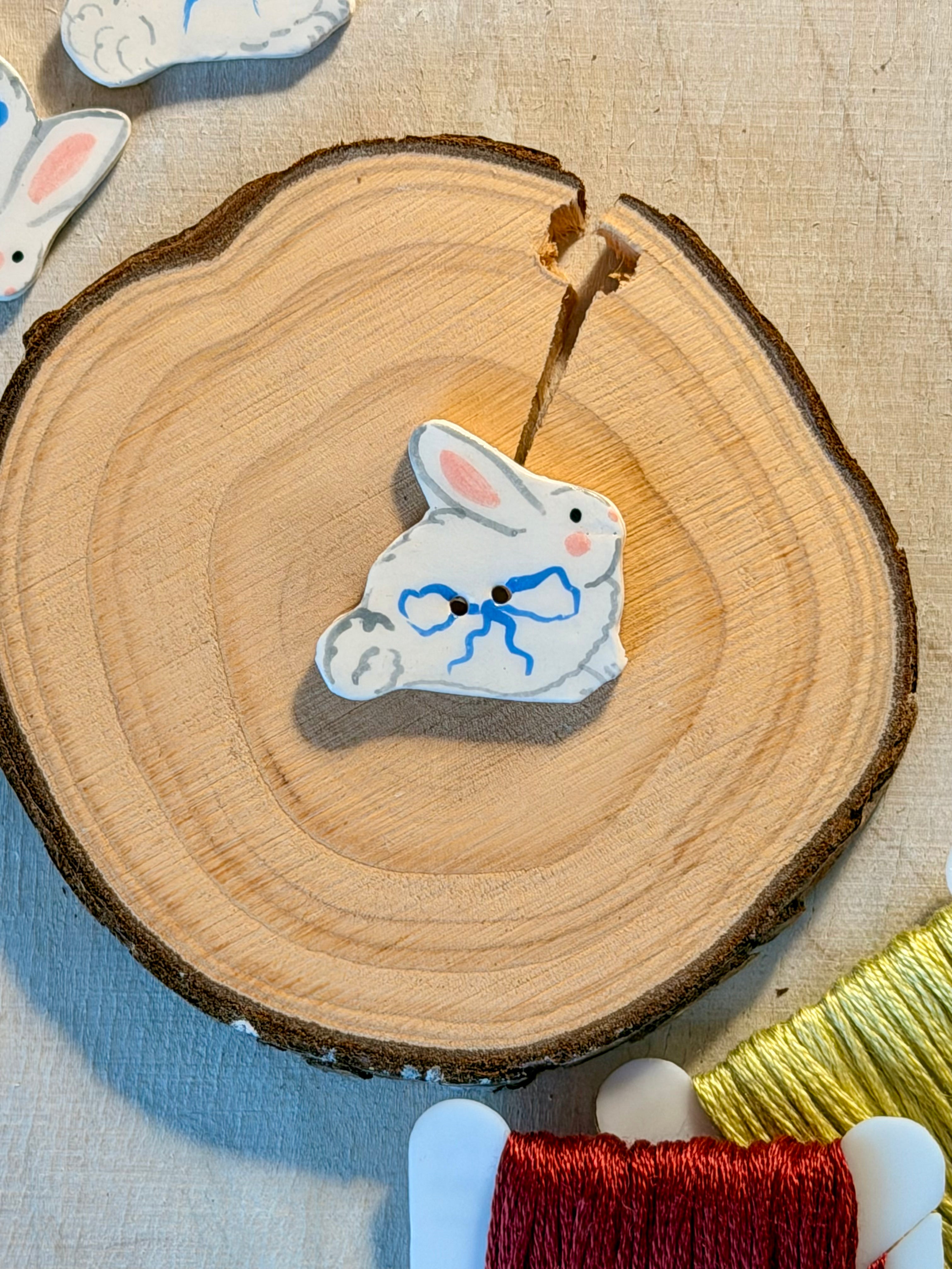 Handmade Ceramic Button for Cross Stitch – Bunny #3