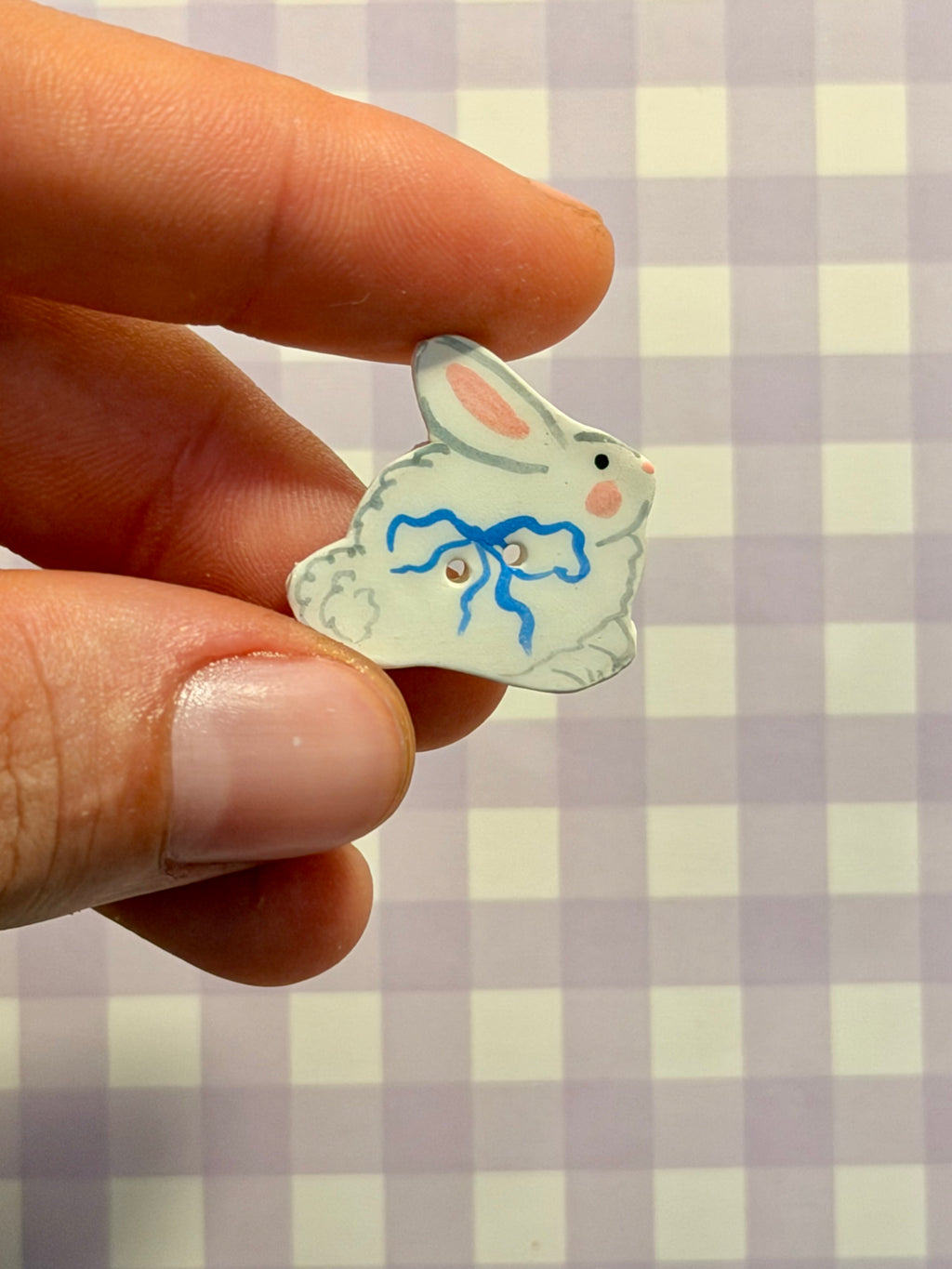 Handmade Ceramic Button for Cross Stitch – Bunny #3