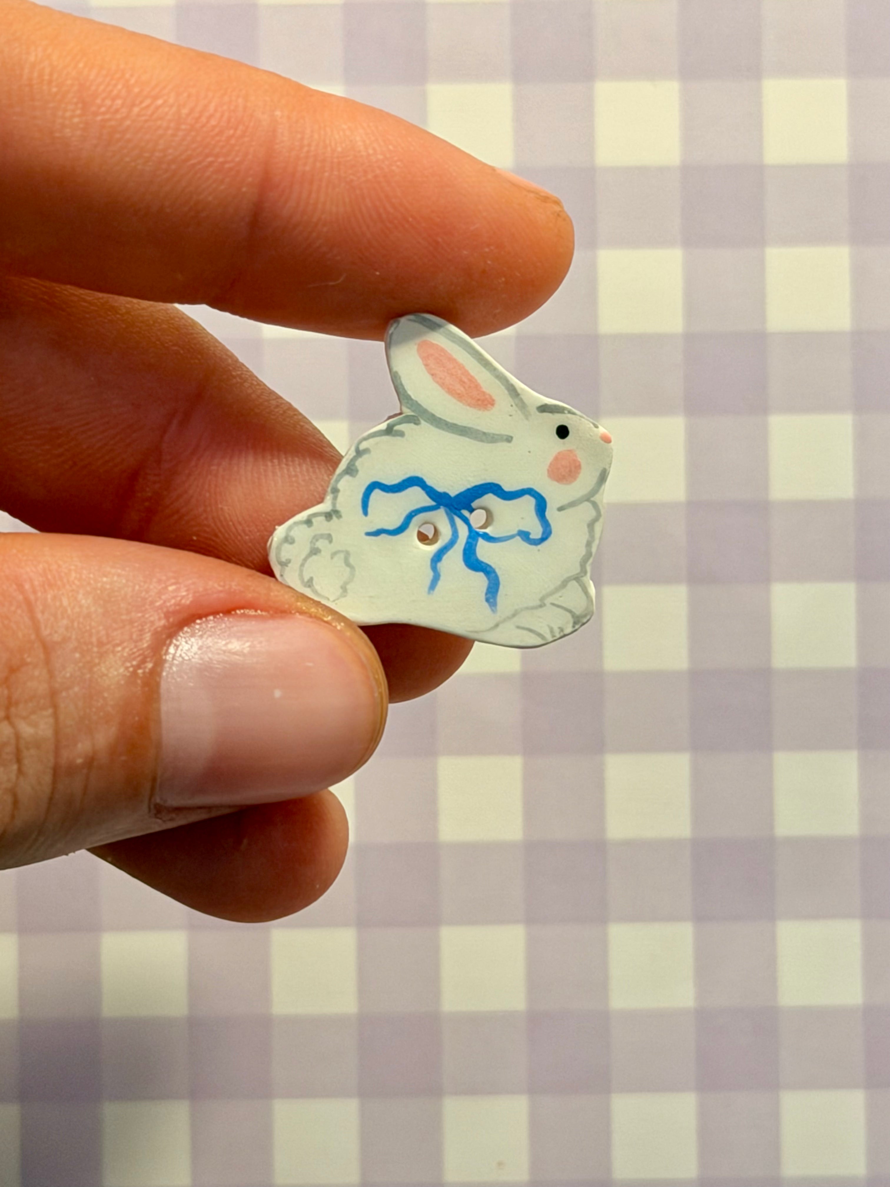 Handmade Ceramic Button for Cross Stitch – Bunny #3