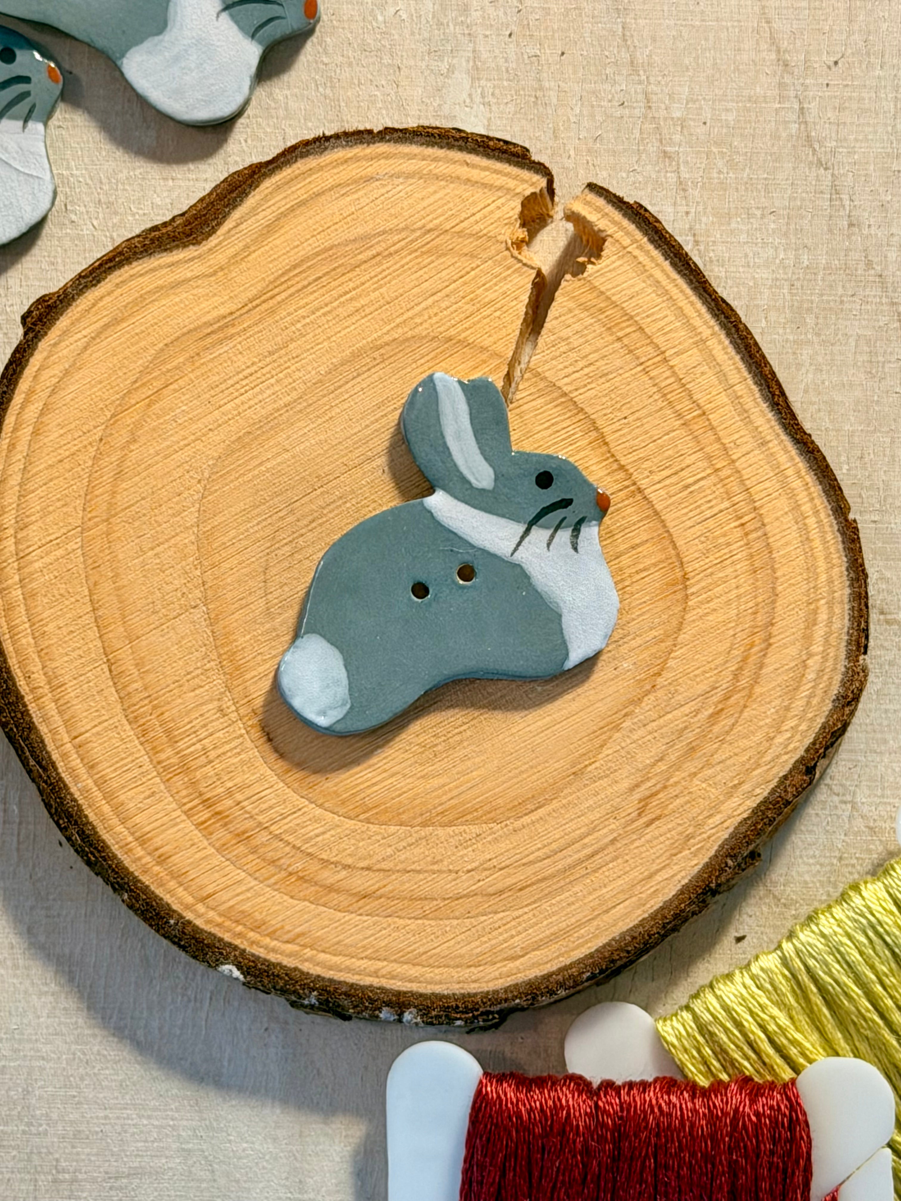 Handmade Ceramic Button for Cross Stitch – Bunny #4