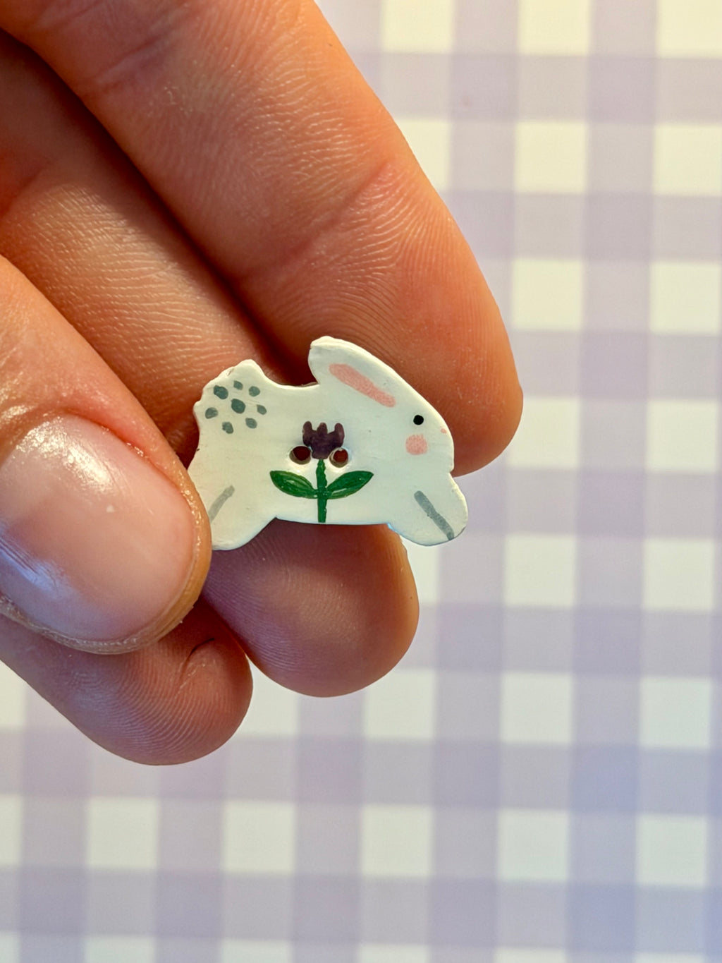 Handmade Ceramic Button for Cross Stitch – Bunny #5