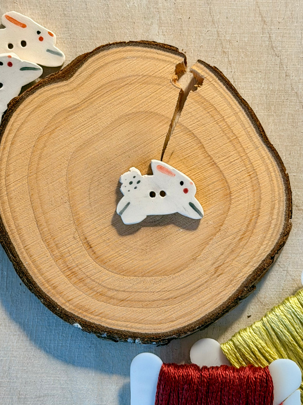 Handmade Ceramic Button for Cross Stitch – Bunny #6