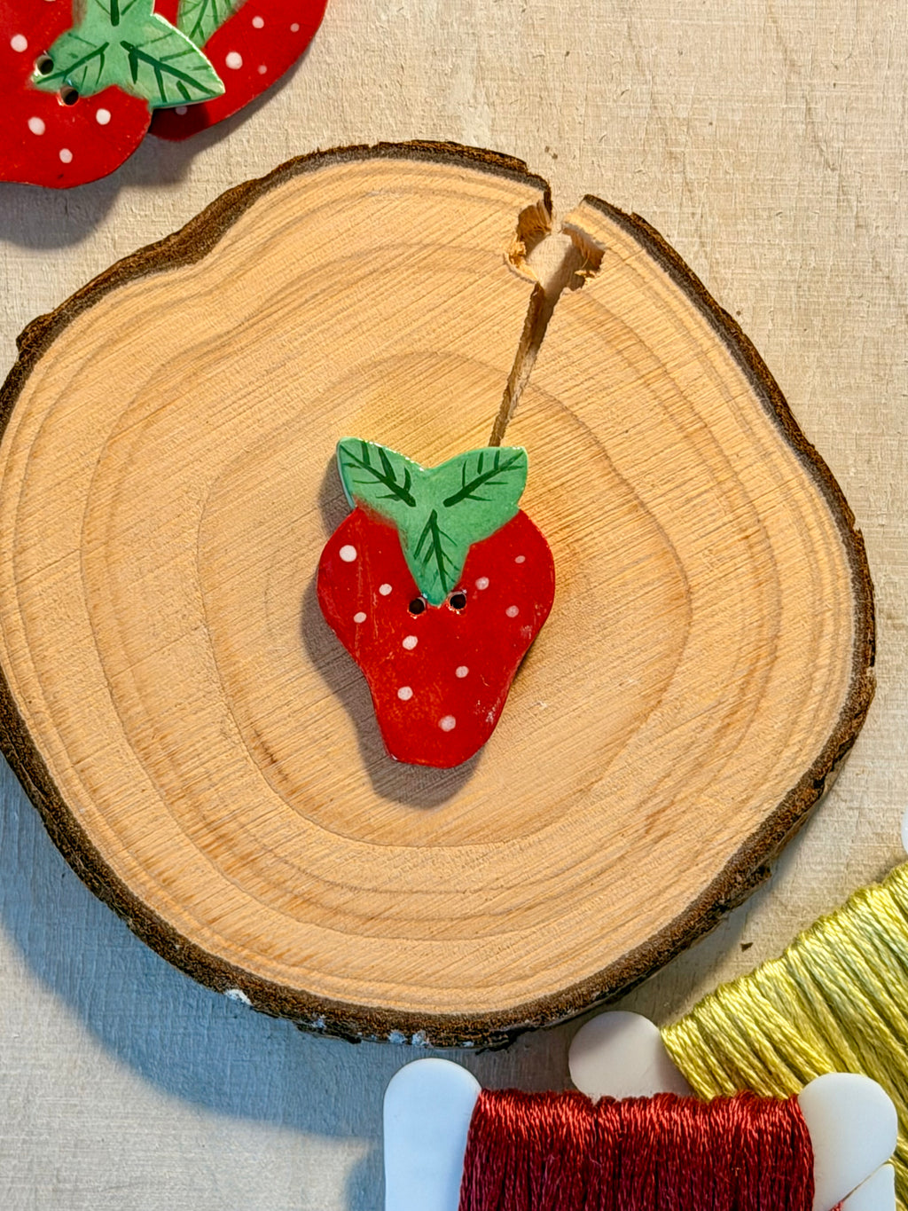 Handmade Ceramic Button for Cross Stitch – Strawberry