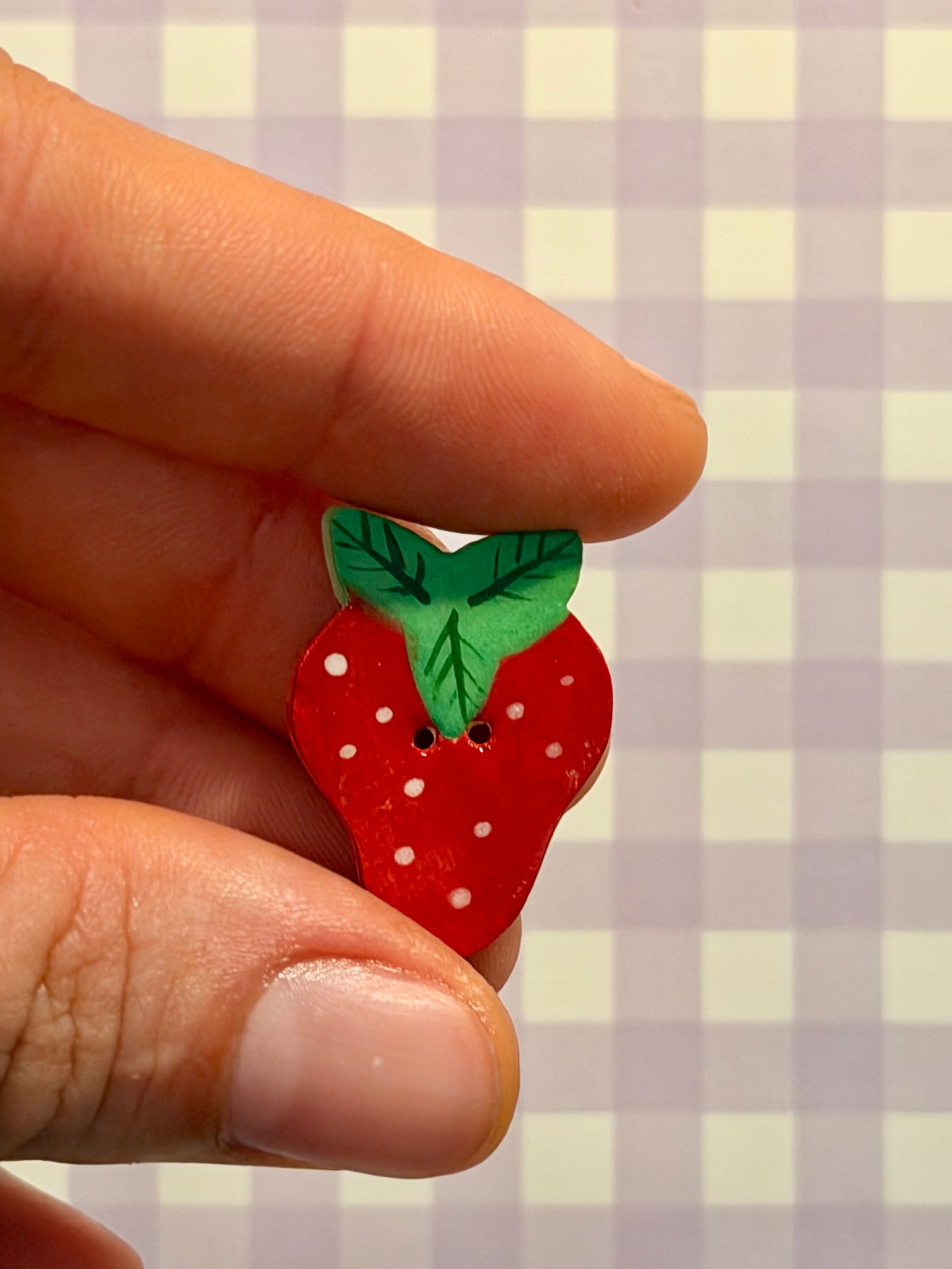 Handmade Ceramic Button for Cross Stitch – Strawberry