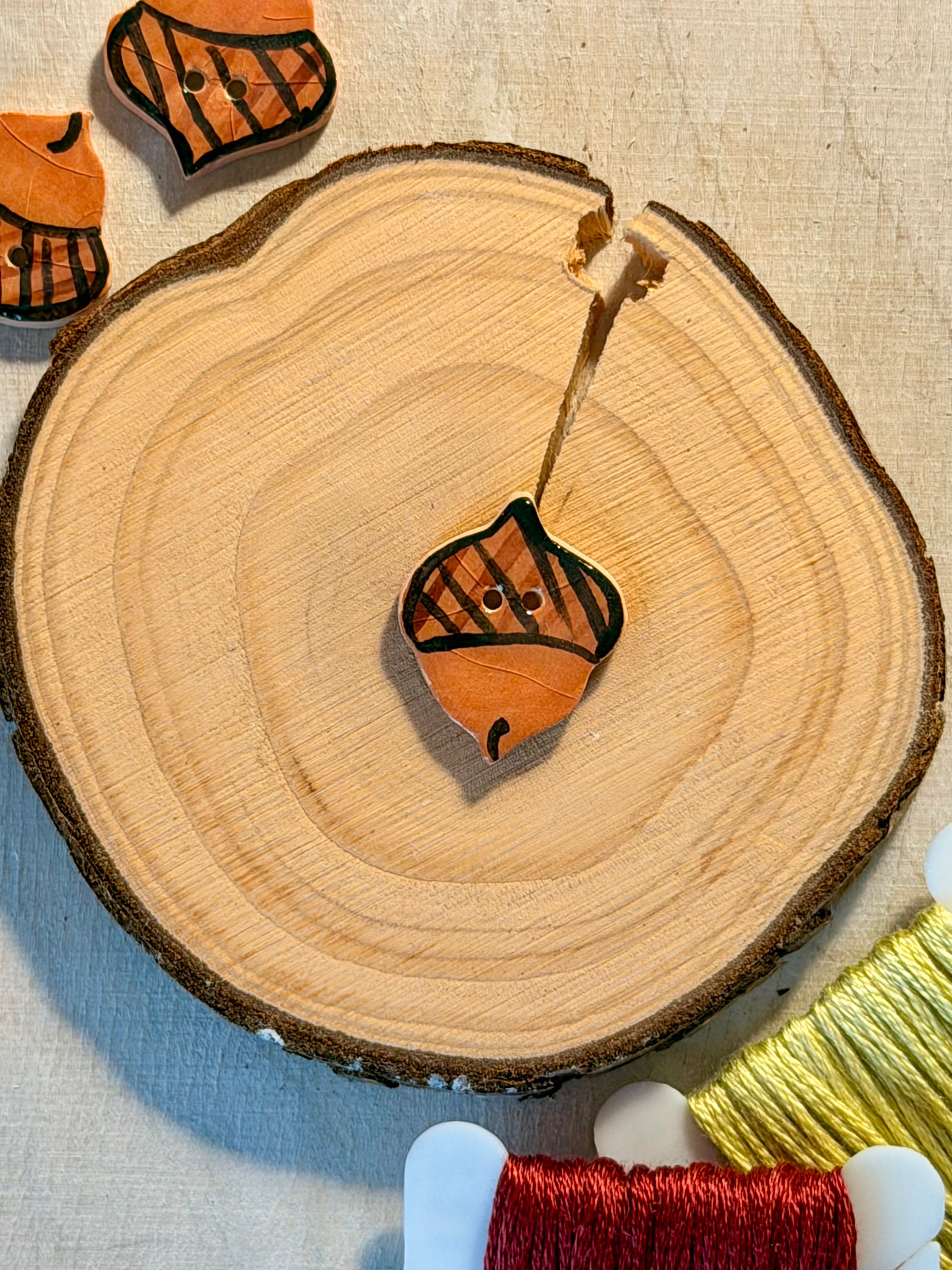 Handmade Ceramic Button for Cross Stitch – Acorn