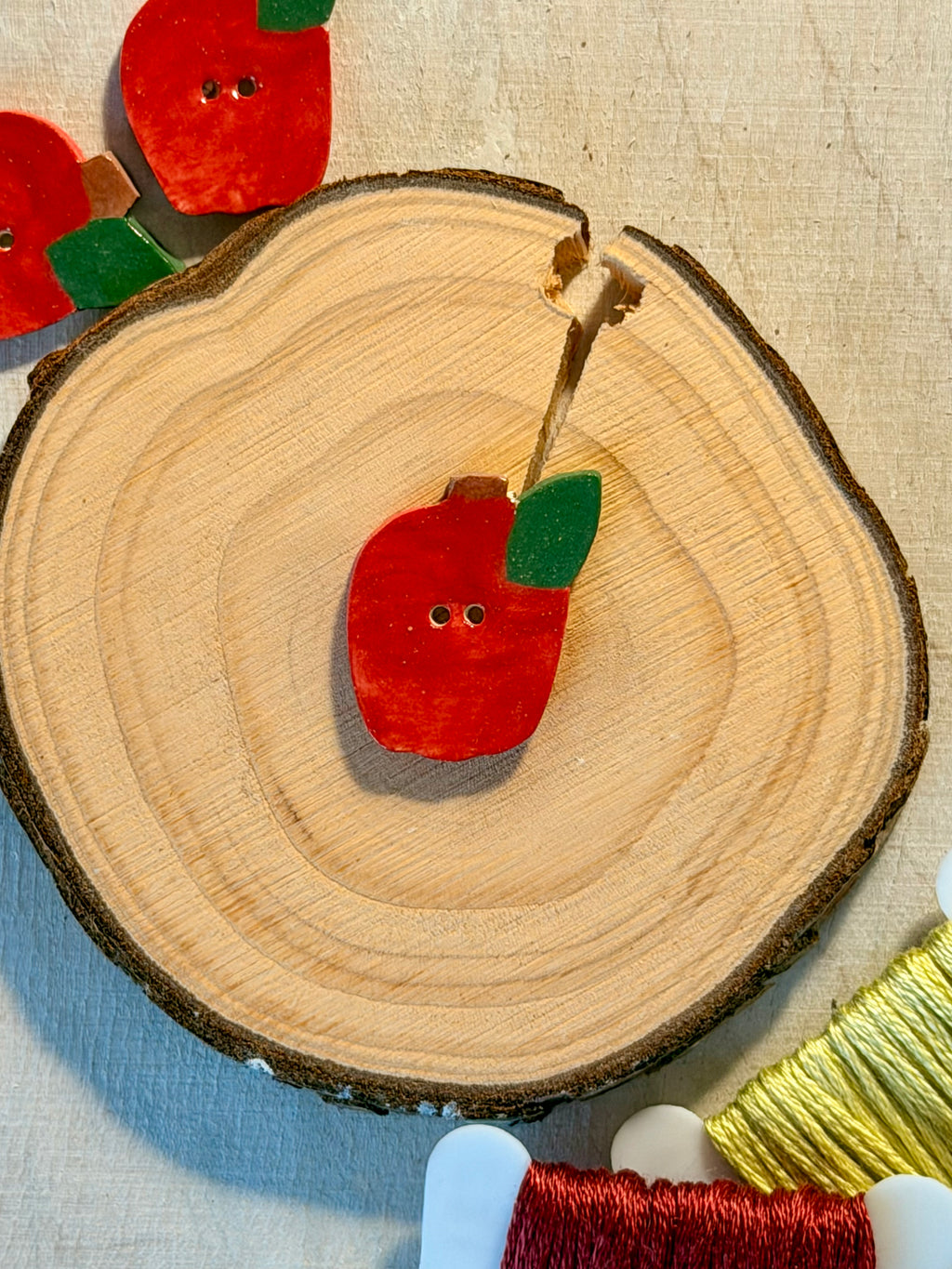 Handmade Ceramic Button for Cross Stitch – Apple