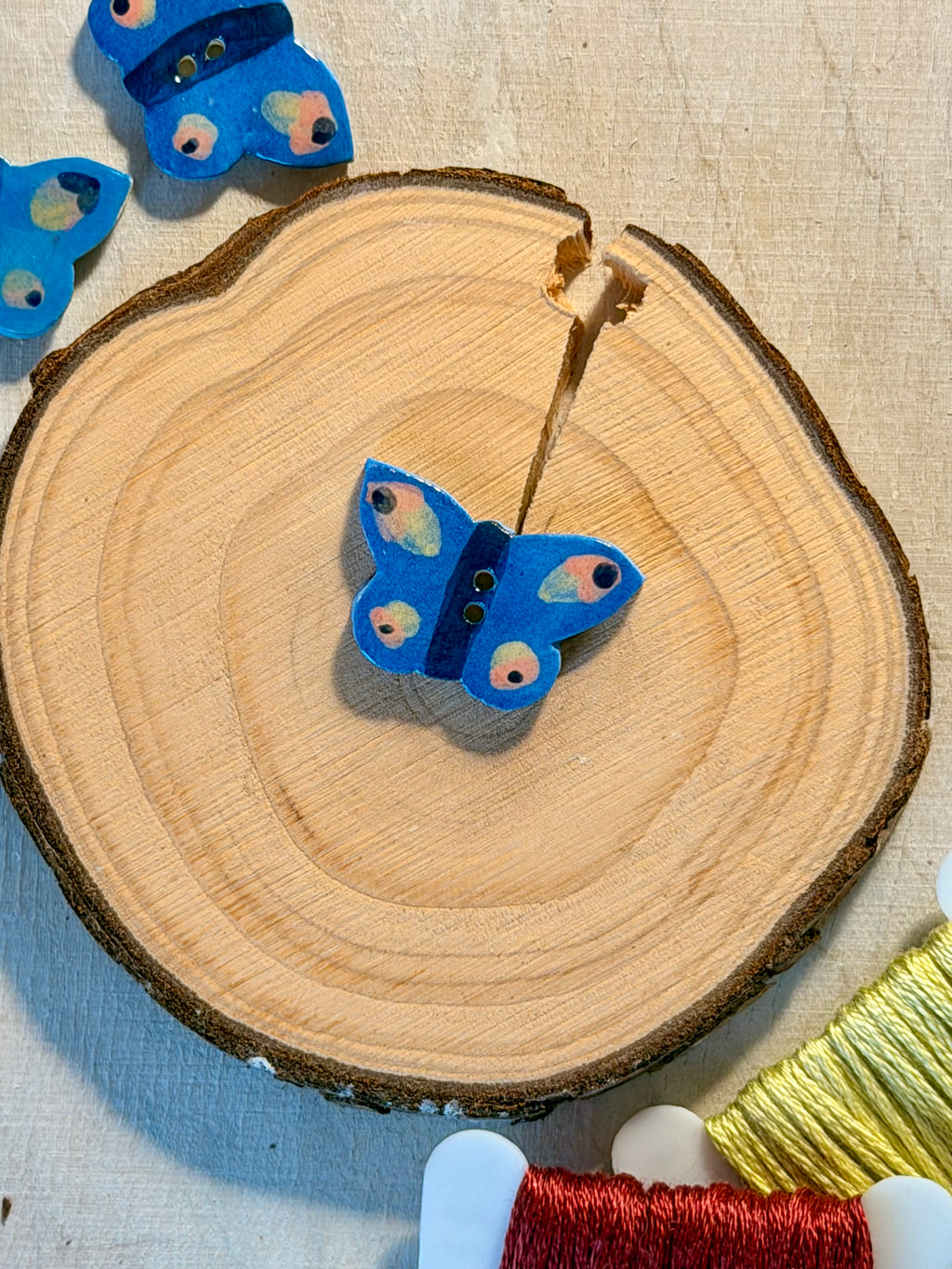 Handmade Ceramic Button for Cross Stitch – Butterfly #1