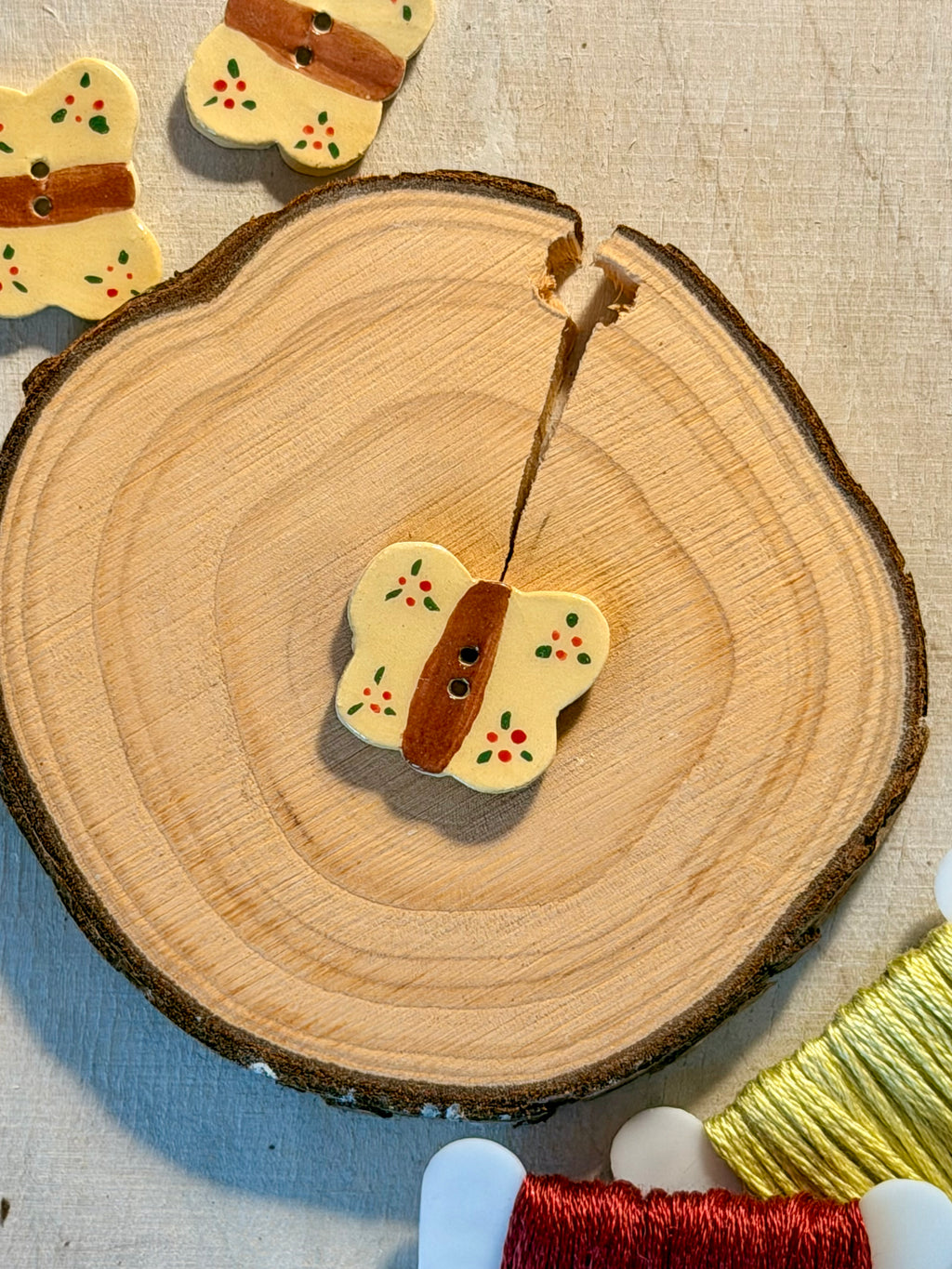 Handmade Ceramic Button for Cross Stitch – Butterfly #2