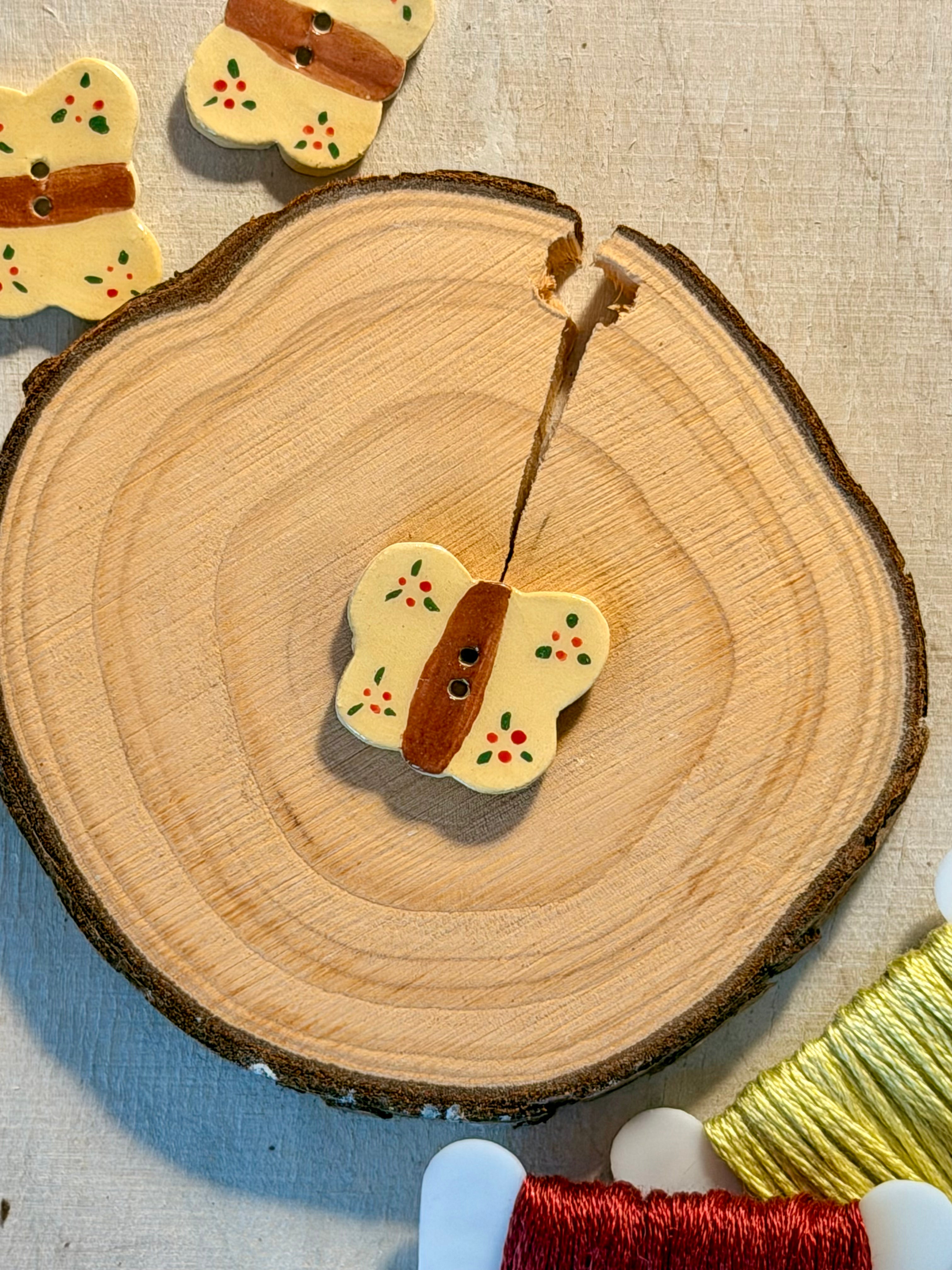 Handmade Ceramic Button for Cross Stitch – Butterfly #2
