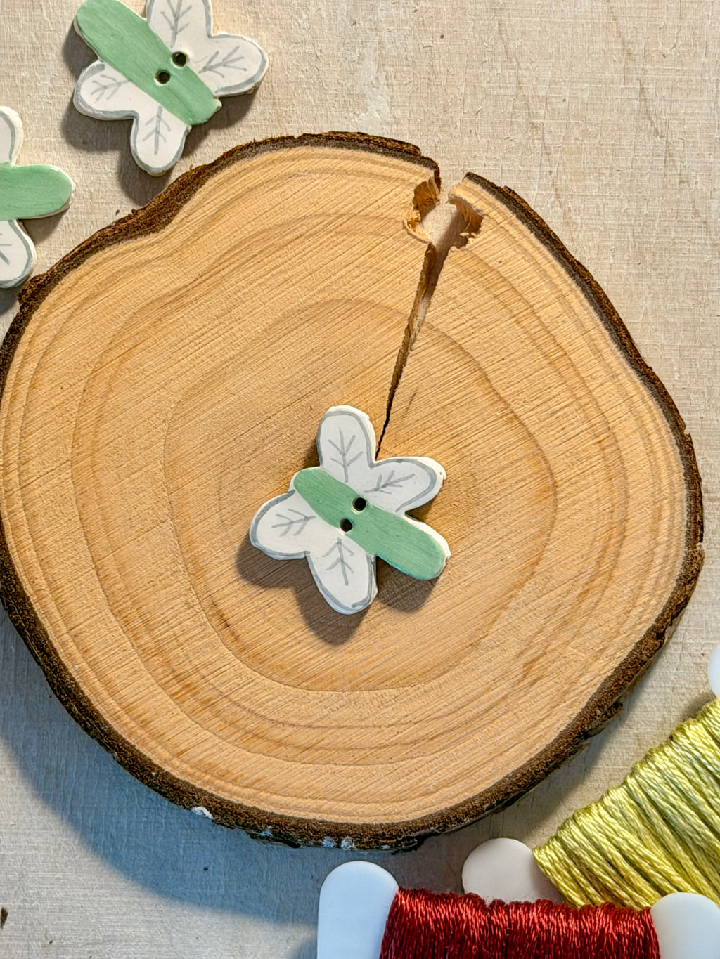 Handmade Ceramic Button for Cross Stitch – Dragonfly Green