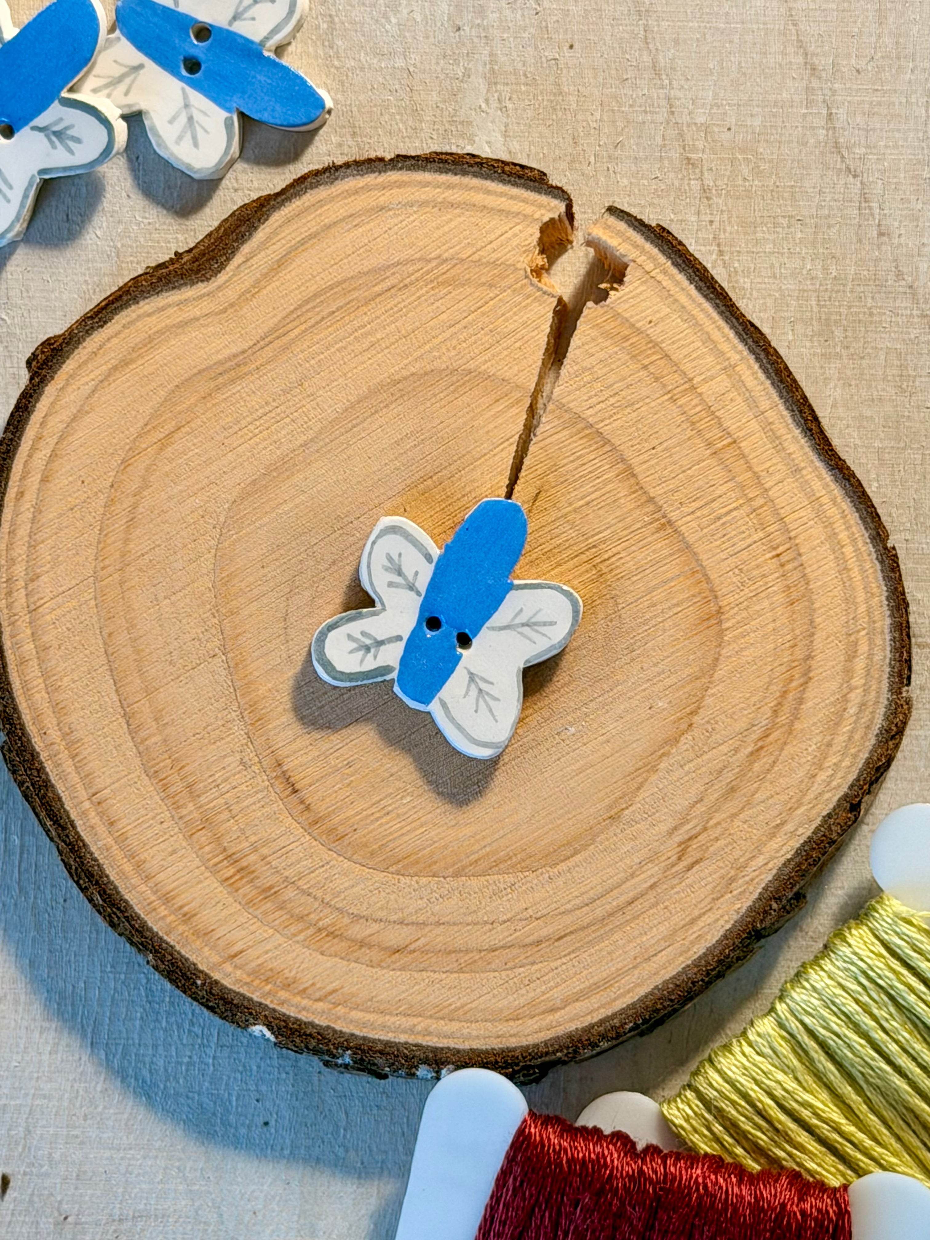 Handmade Ceramic Button for Cross Stitch – Dragonfly Blue