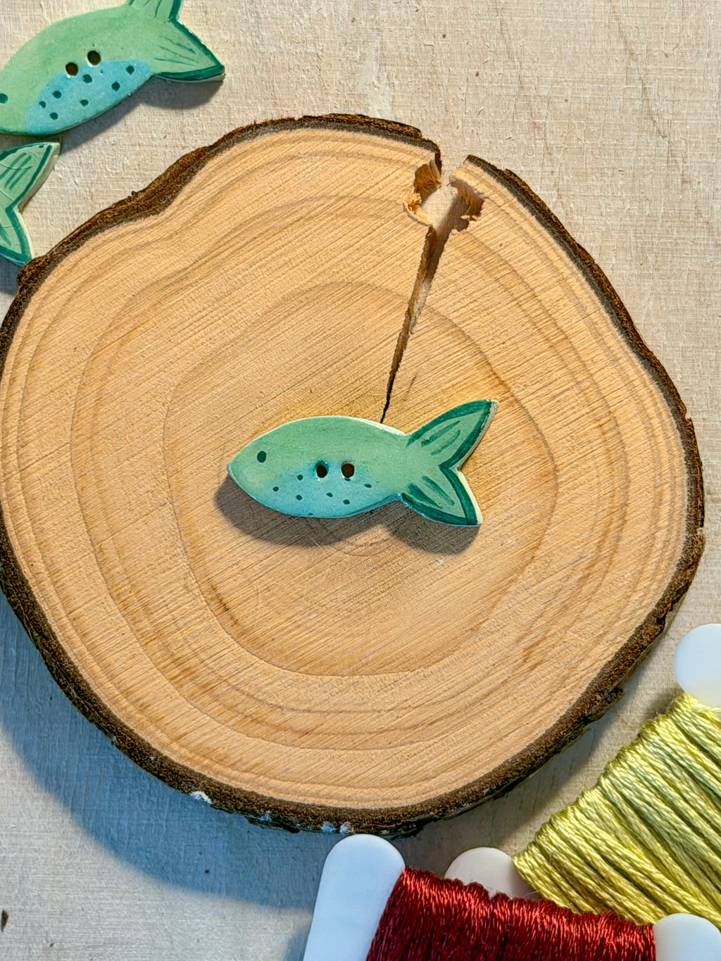 Handmade Ceramic Button for Cross Stitch – Fish