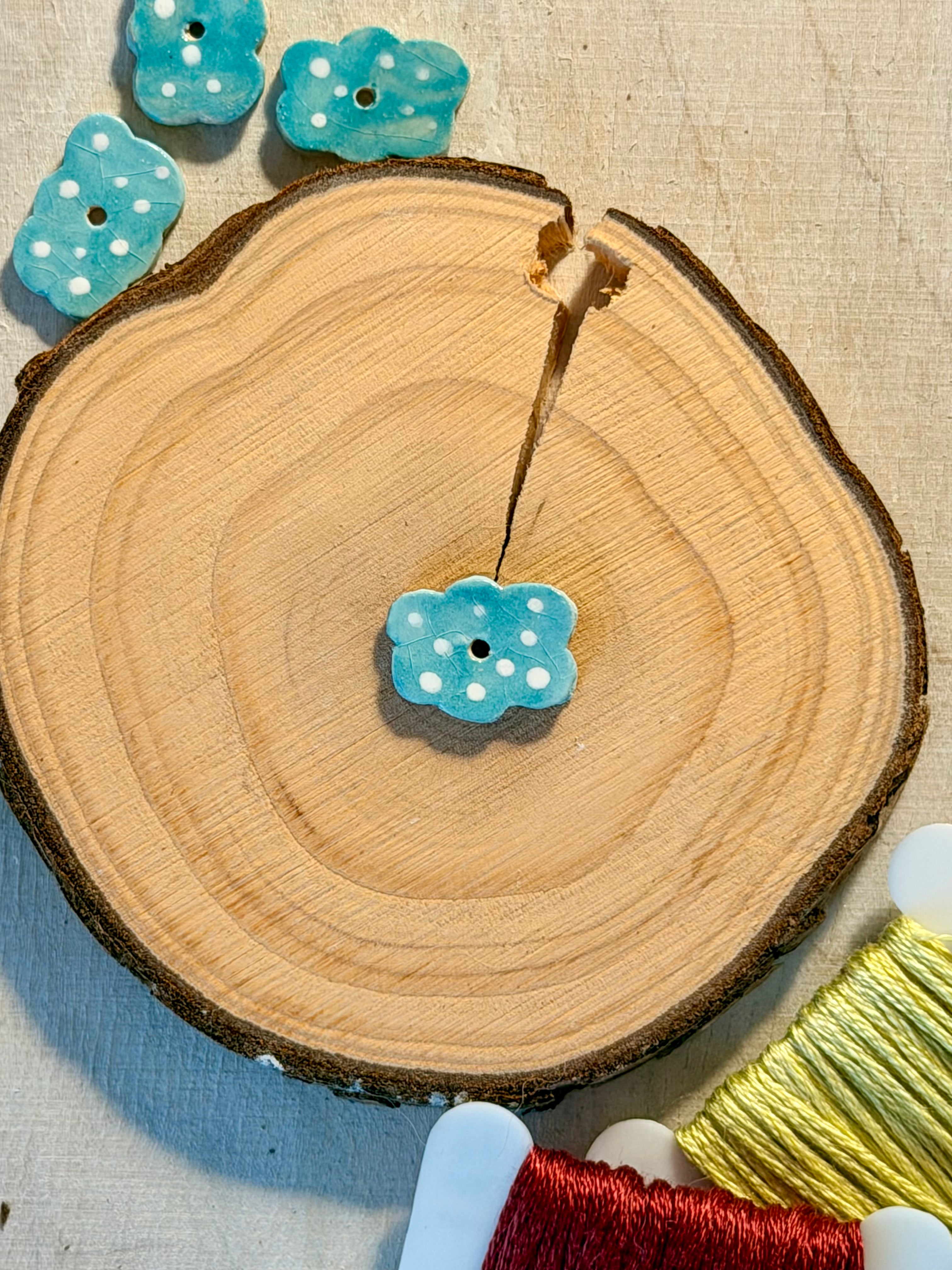 Handmade Ceramic Button for Cross Stitch – Mini Butterfly Blue
