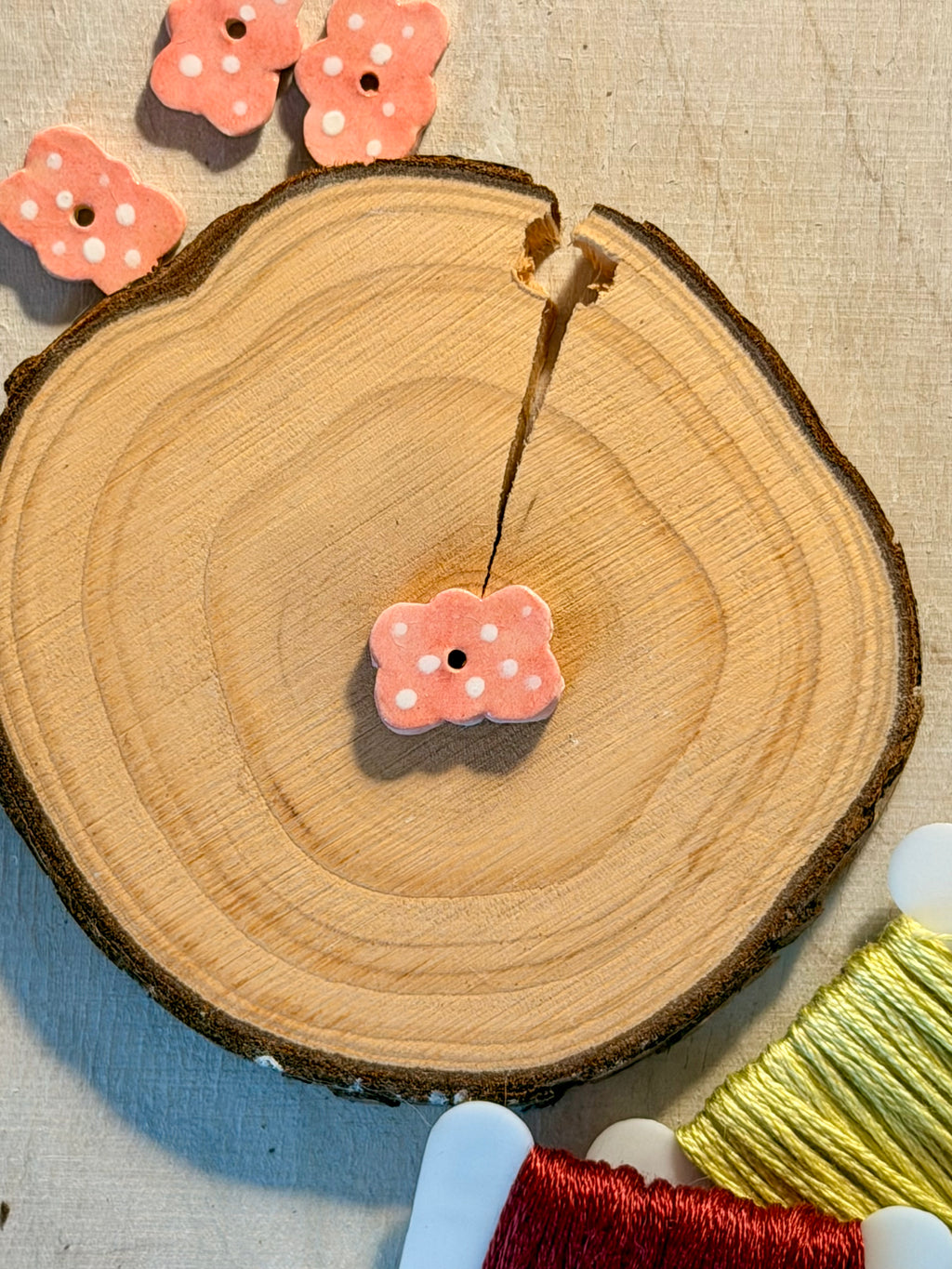 Handmade Ceramic Button for Cross Stitch – Mini Butterfly Pink