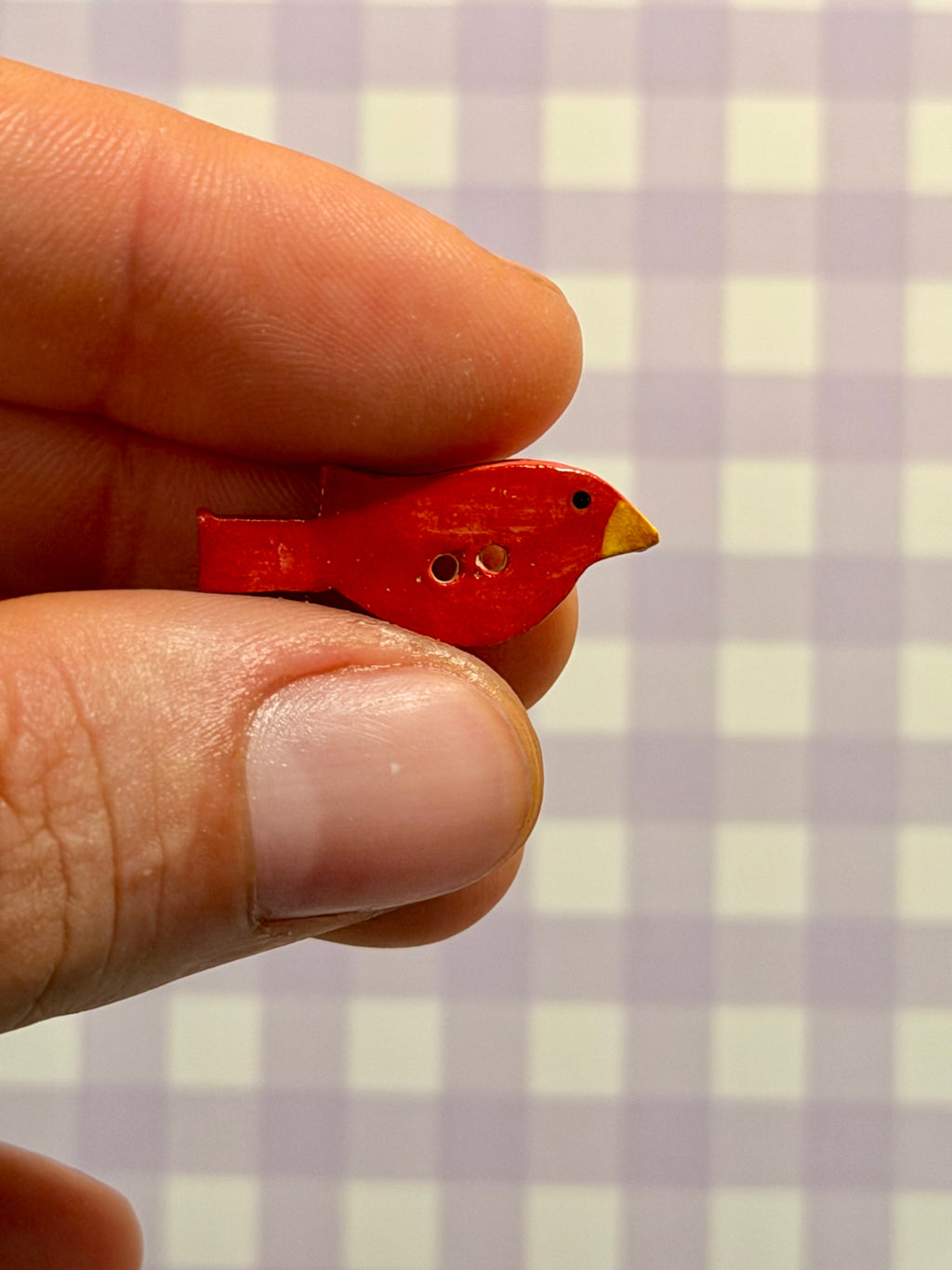 Handmade Ceramic Button for Cross Stitch – Red Cardinal