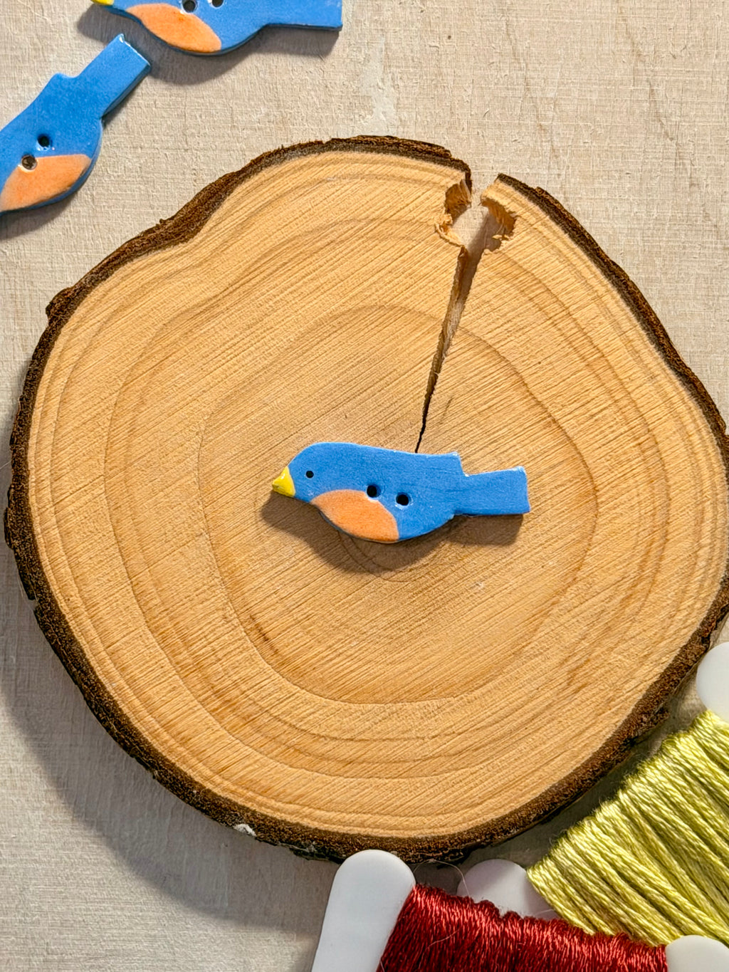 Handmade Ceramic Button for Cross Stitch – Blue Bird #2