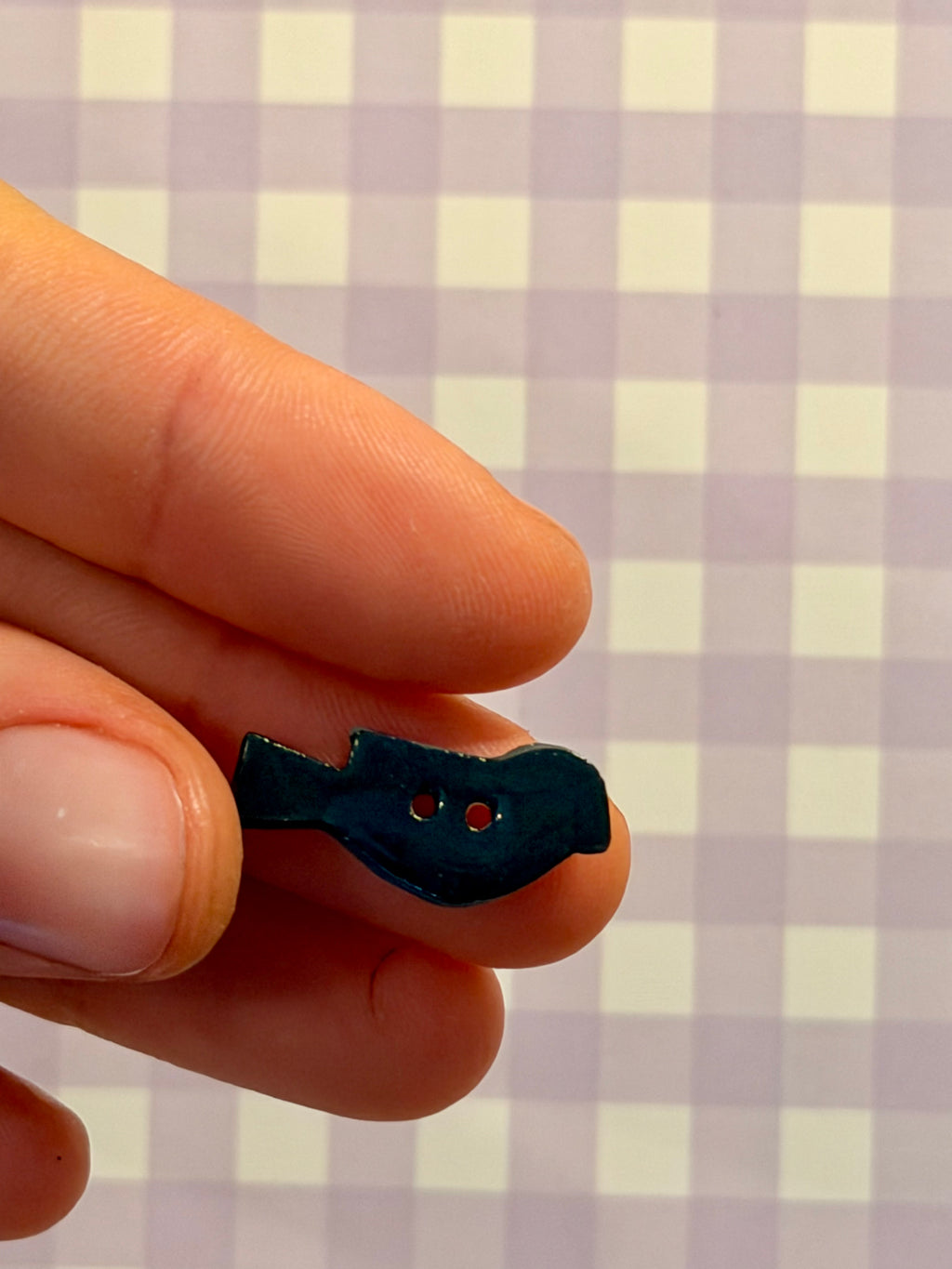 Handmade Ceramic Button for Cross Stitch – Black Bird #1