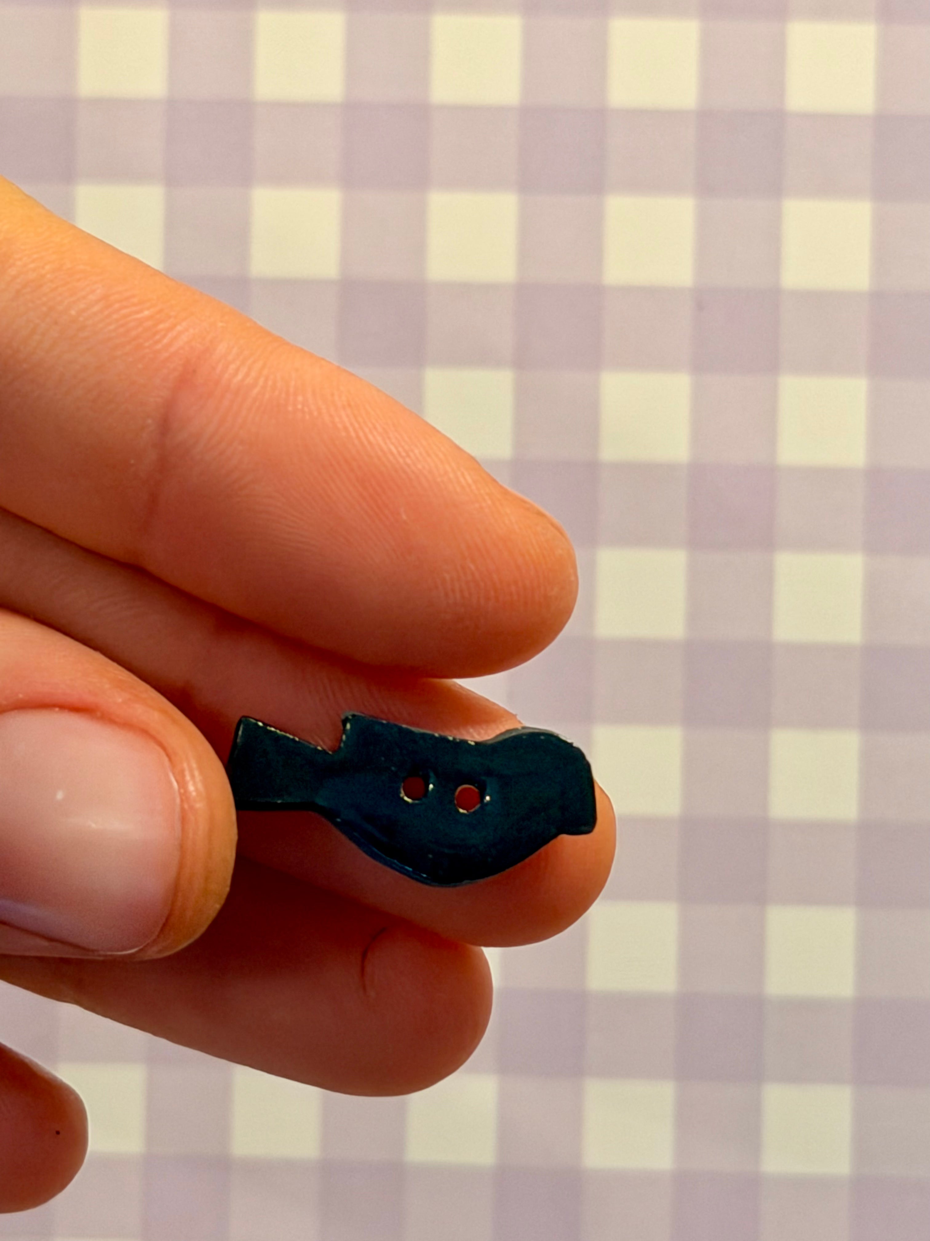 Handmade Ceramic Button for Cross Stitch – Black Bird #1
