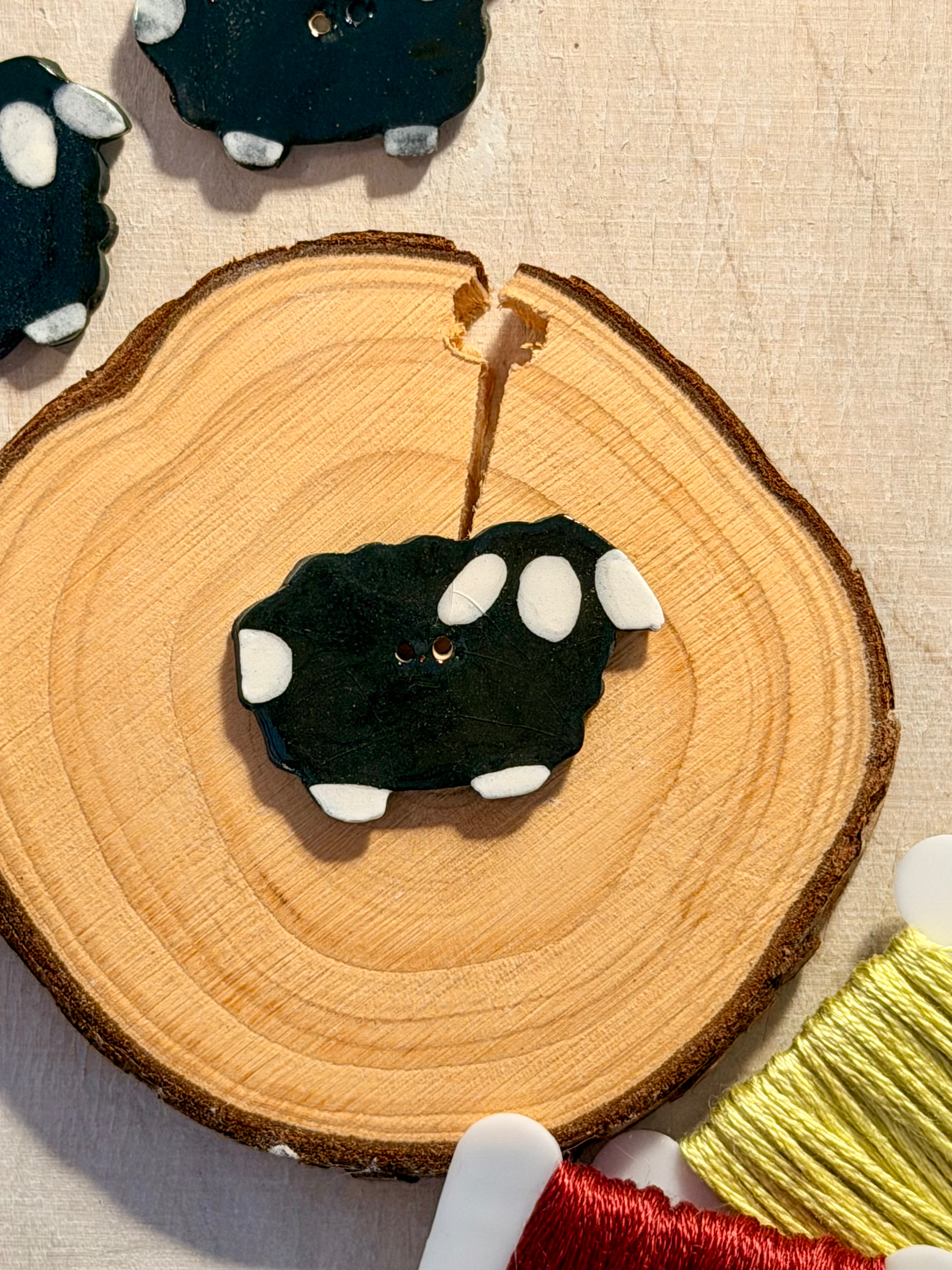 Handmade Ceramic Button for Cross Stitch – Ewe #1