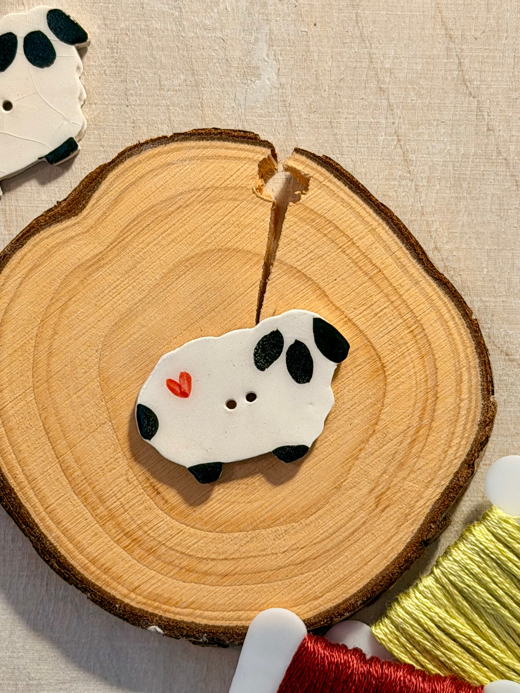 Handmade Ceramic Button for Cross Stitch – Ewe #3