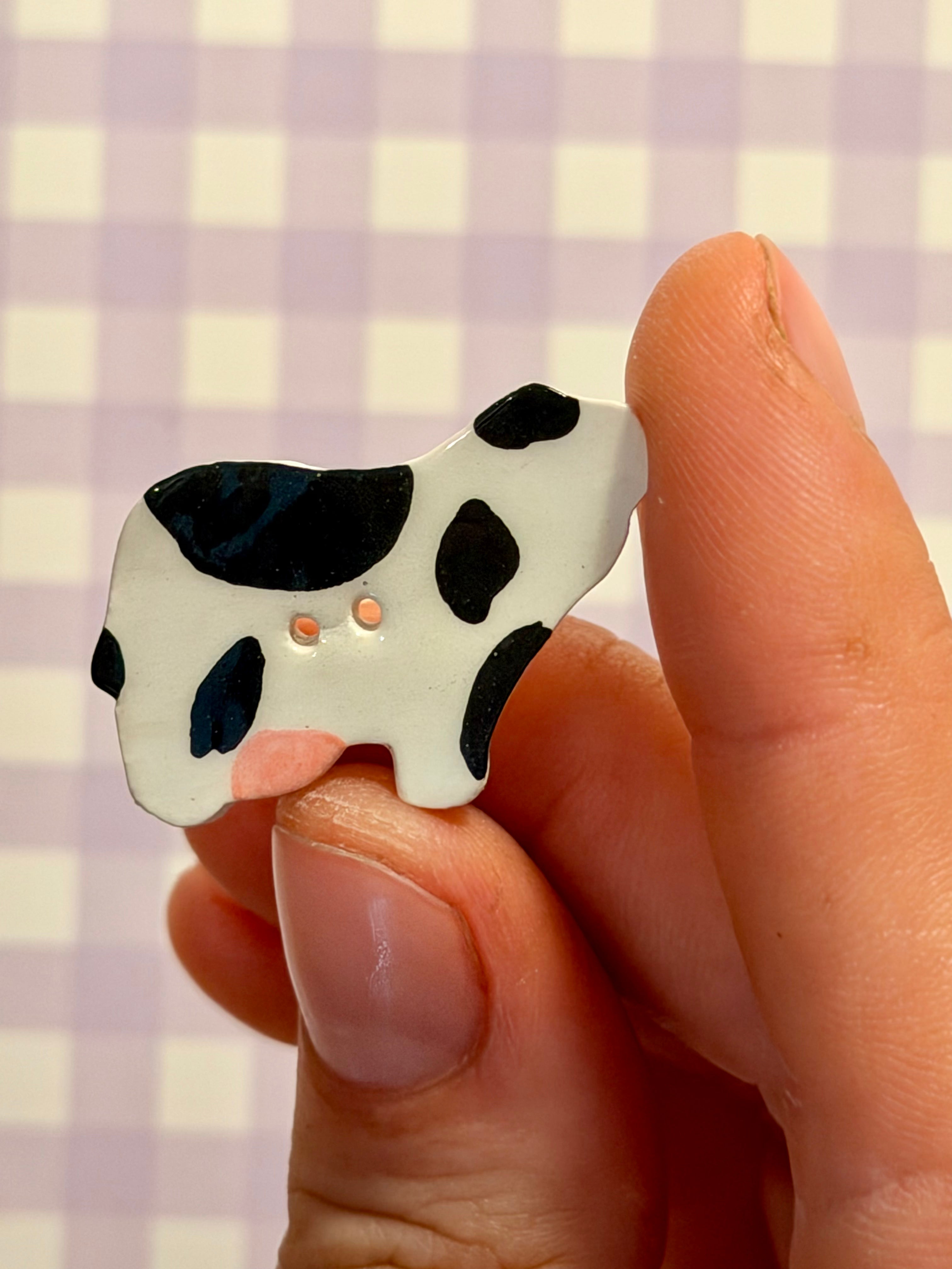 Handmade Ceramic Button for Cross Stitch – Cow