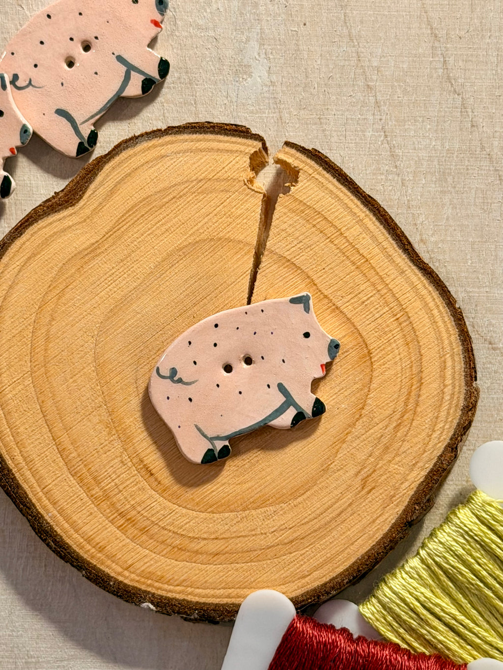 Handmade Ceramic Button for Cross Stitch – Pig