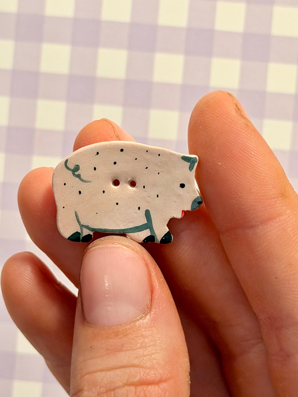 Handmade Ceramic Button for Cross Stitch – Pig