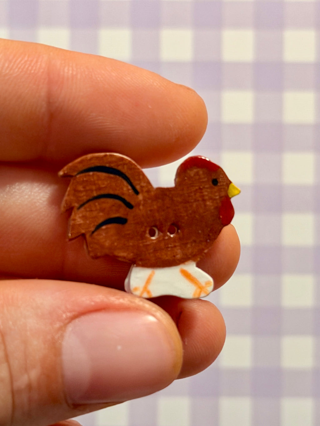 Handmade Ceramic Button for Cross Stitch – Brown Rooster