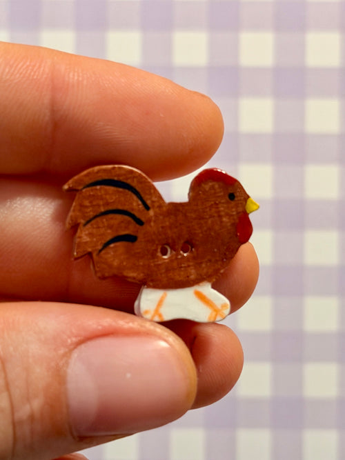 Handmade Ceramic Button for Cross Stitch – Brown Rooster