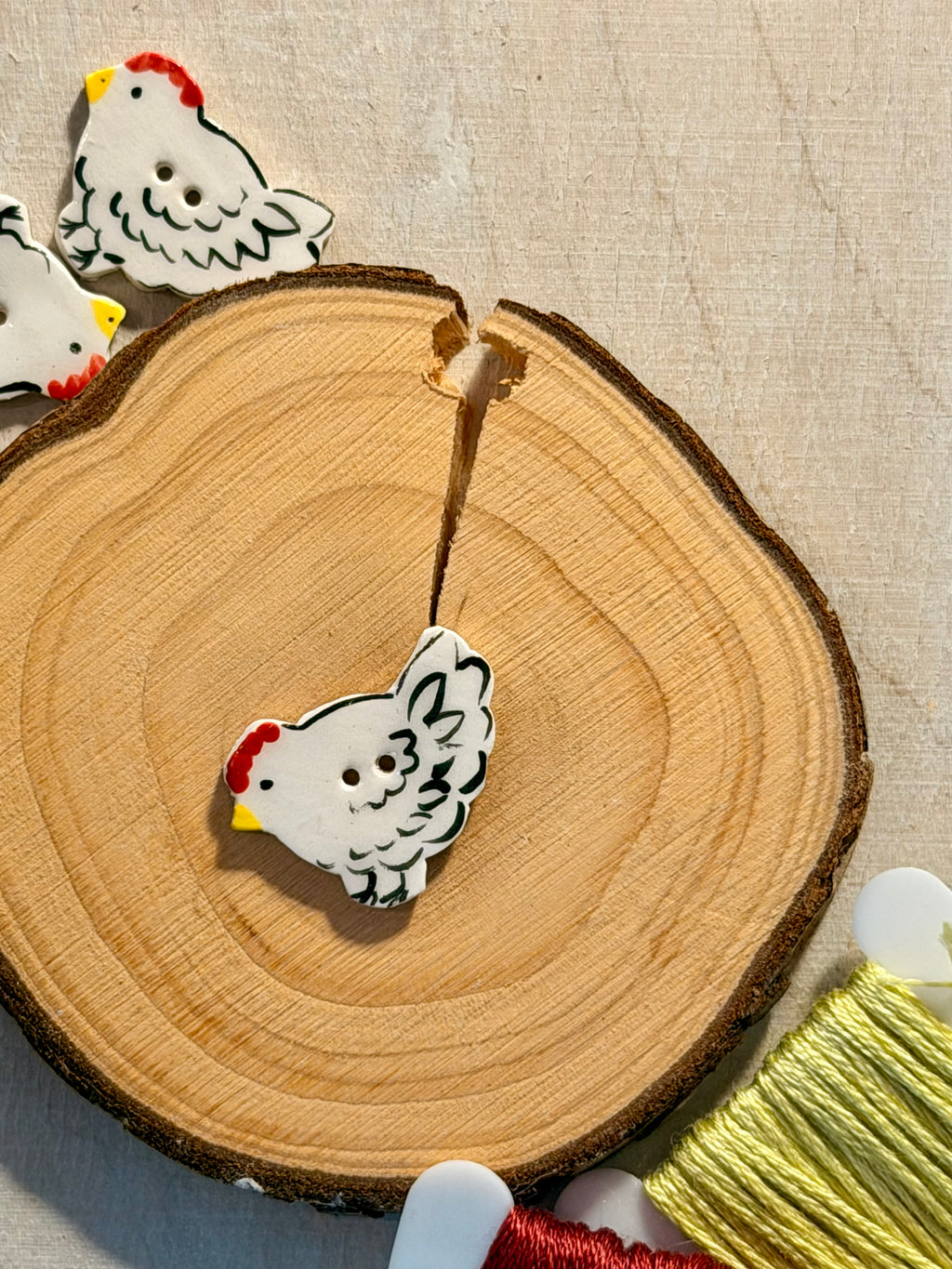 Handmade Ceramic Button for Cross Stitch – Chicken