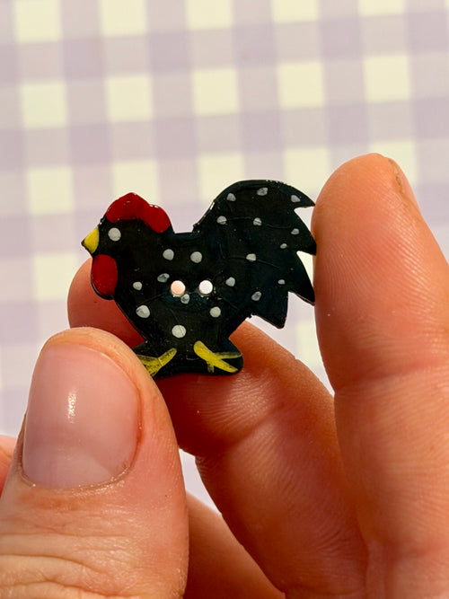 Handmade Ceramic Button for Cross Stitch – Black Rooster