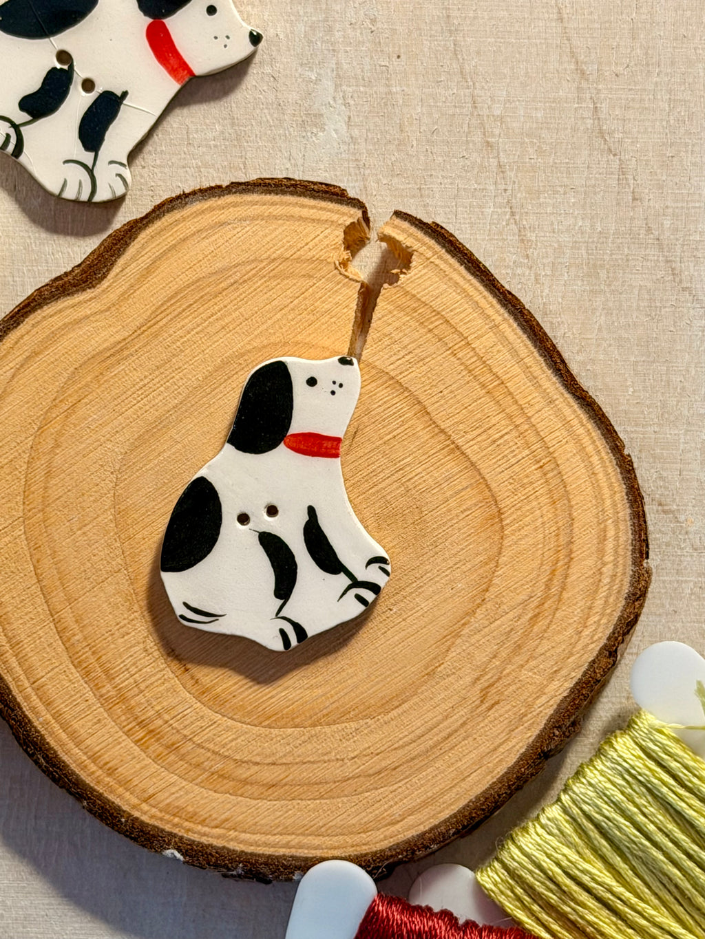 Handmade Ceramic Button for Cross Stitch – Dalmatian #1