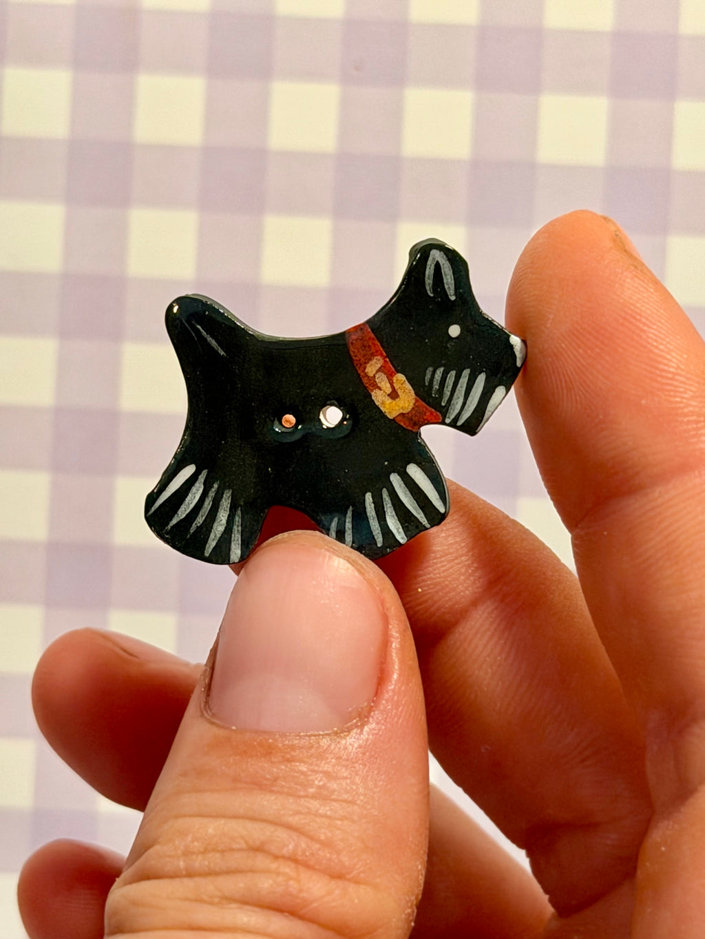 Handmade Ceramic Button for Cross Stitch – Terrier Black #1