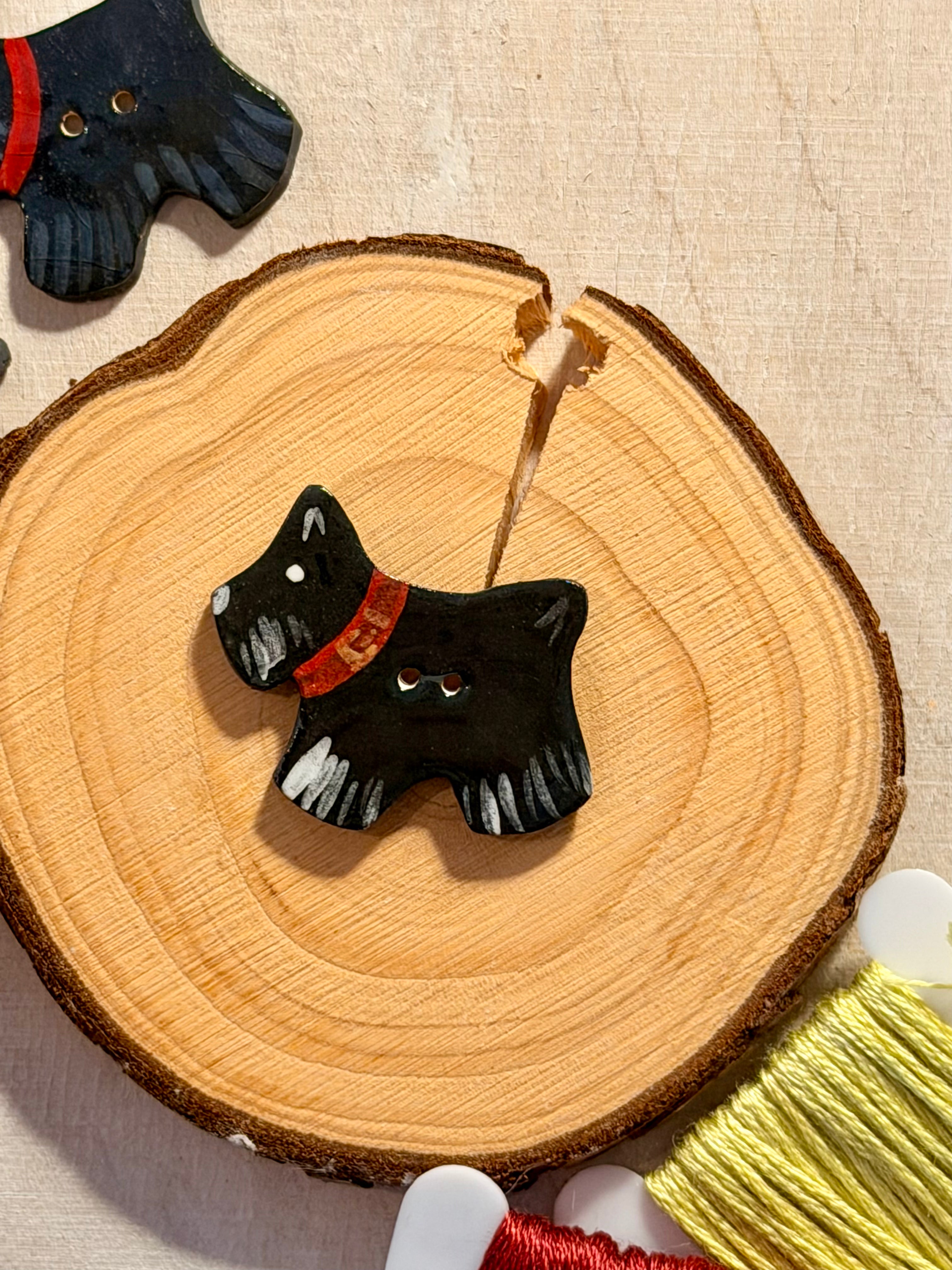 Handmade Ceramic Button for Cross Stitch – Terrier Black #2