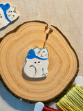 Handmade Ceramic Button for Cross Stitch – White Cat