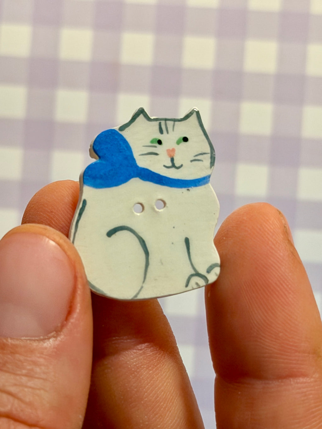 Handmade Ceramic Button for Cross Stitch – White Cat