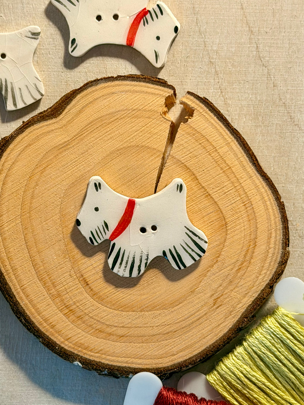 Handmade Ceramic Button for Cross Stitch – Terrier White
