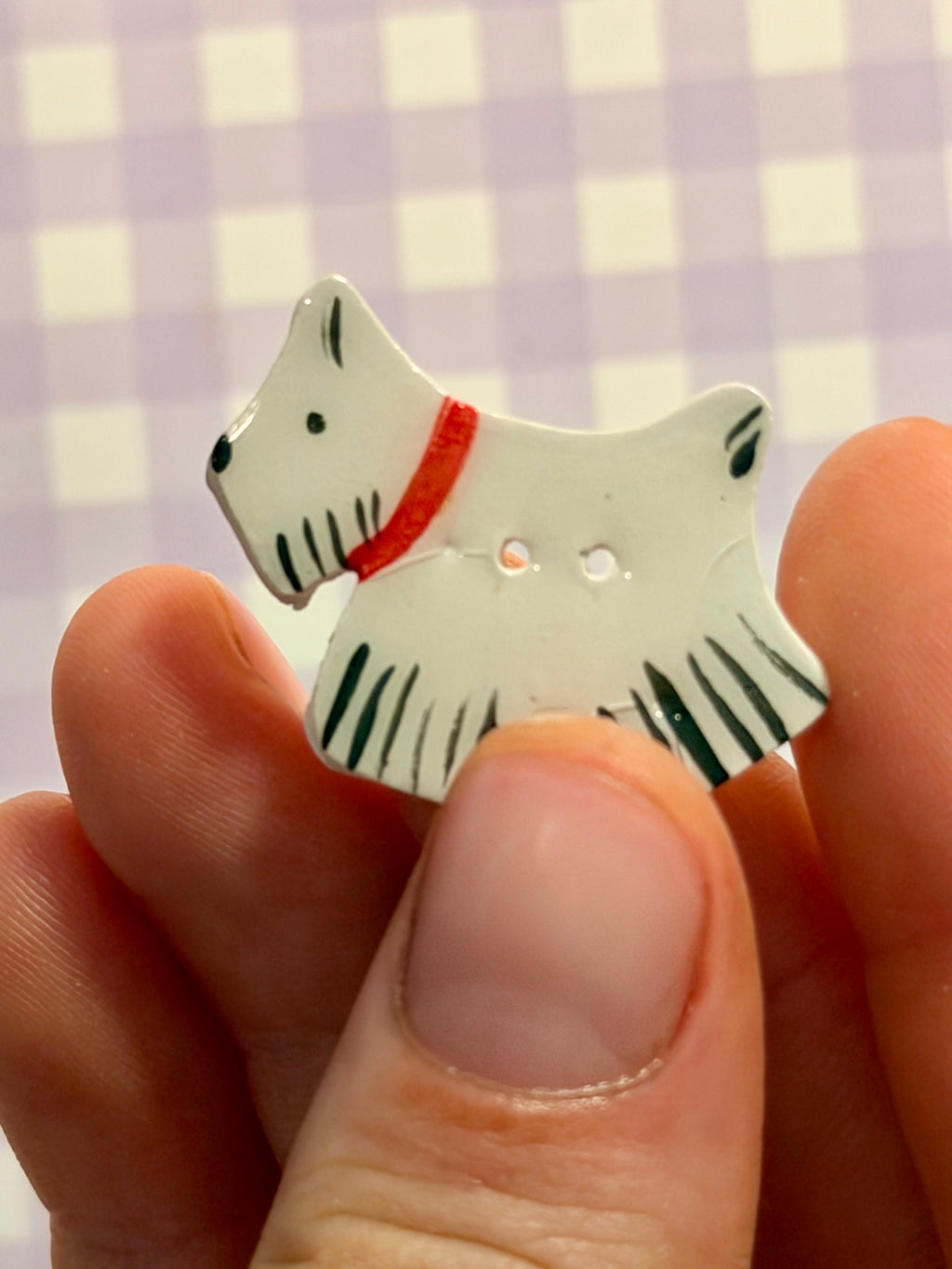 Handmade Ceramic Button for Cross Stitch – Terrier White