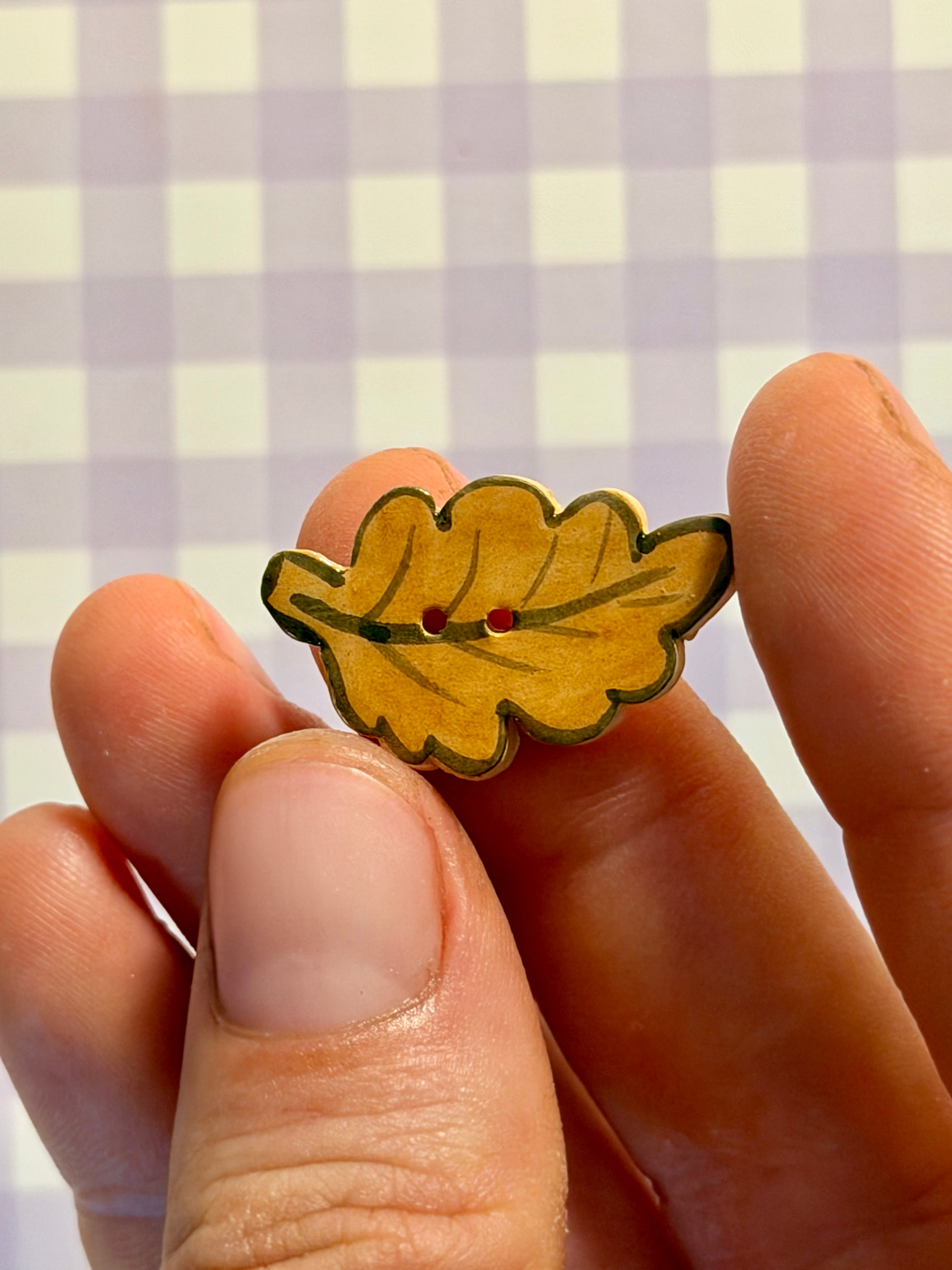 Handmade Ceramic Button for Cross Stitch – Orange Leaf