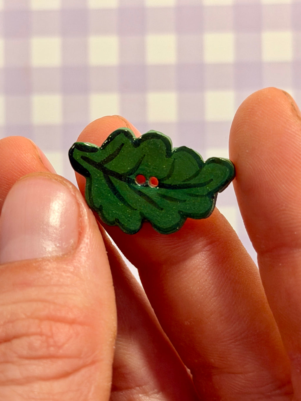 Handmade Ceramic Button for Cross Stitch – Green Leaf