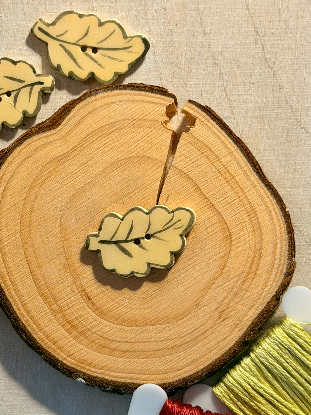 Handmade Ceramic Button for Cross Stitch – Yellow Leaf