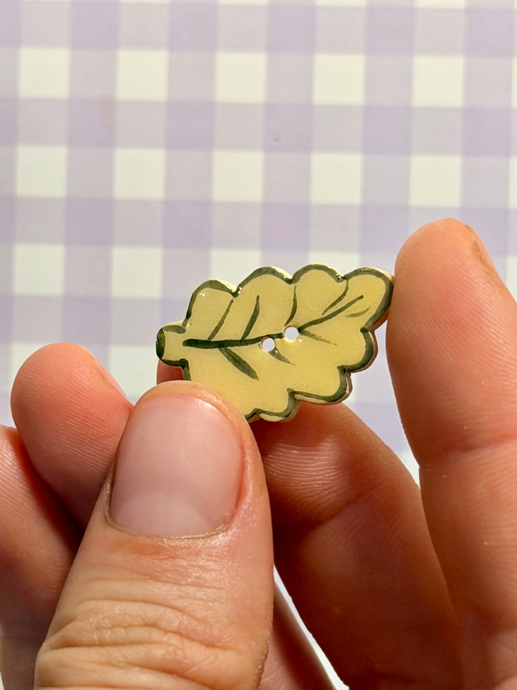 Handmade Ceramic Button for Cross Stitch – Yellow Leaf
