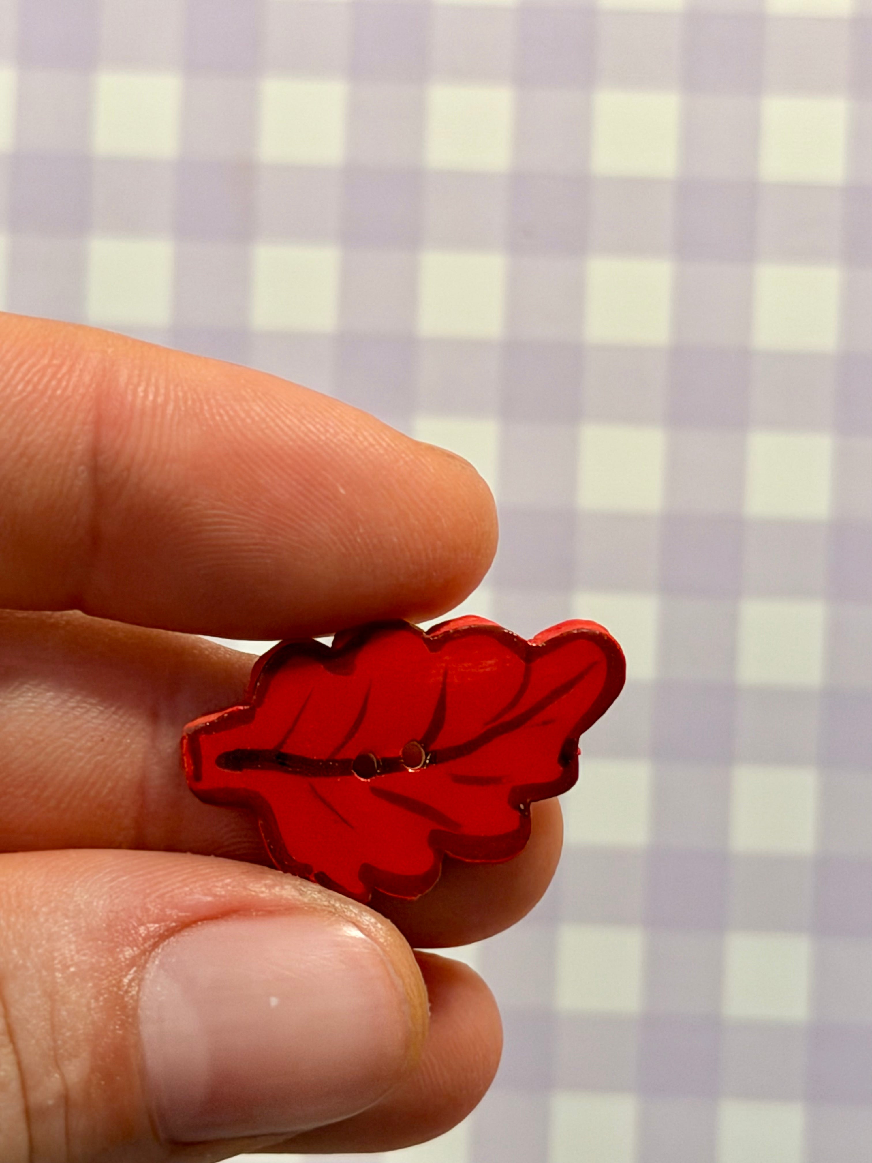 Handmade Ceramic Button for Cross Stitch – Red Leaf