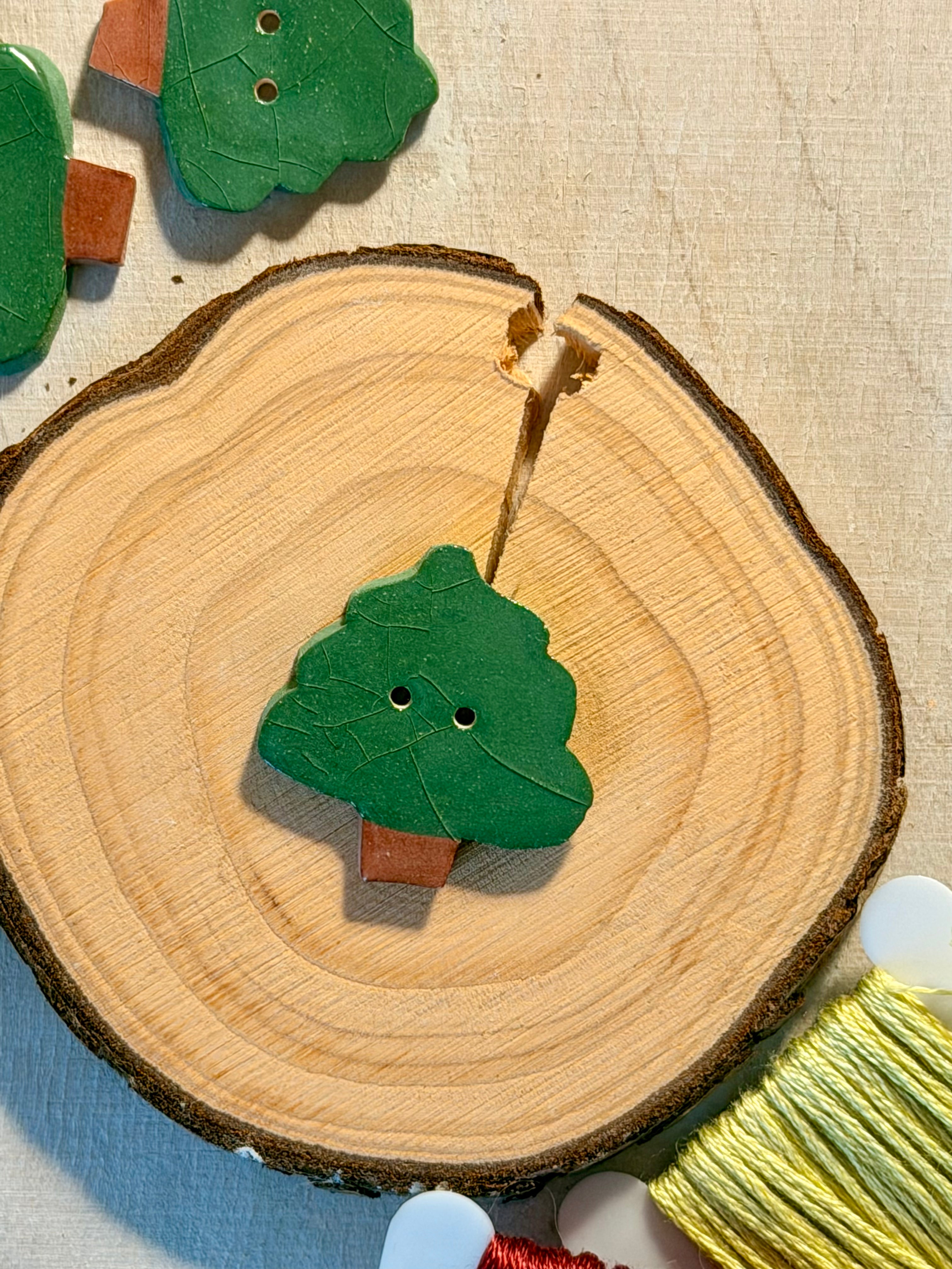 Handmade Ceramic Button for Cross Stitch – Wide Tree