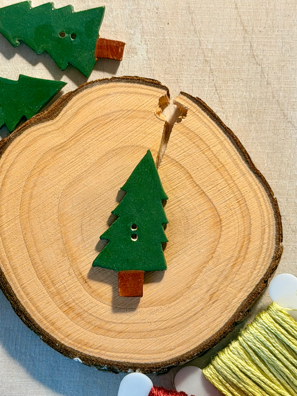 Handmade Ceramic Button for Cross Stitch – Tree