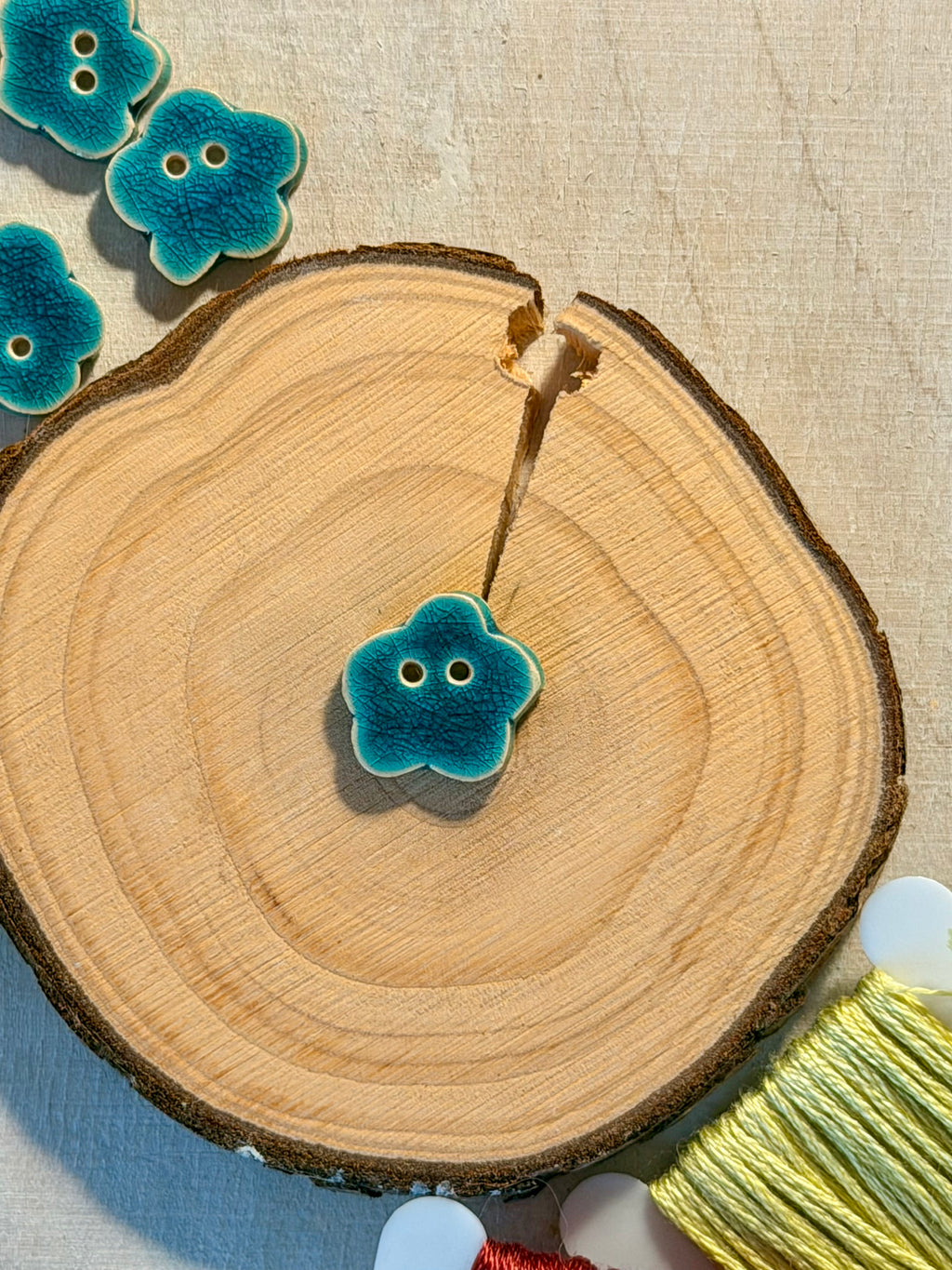 Handmade Ceramic Button for Cross Stitch – Small Flower