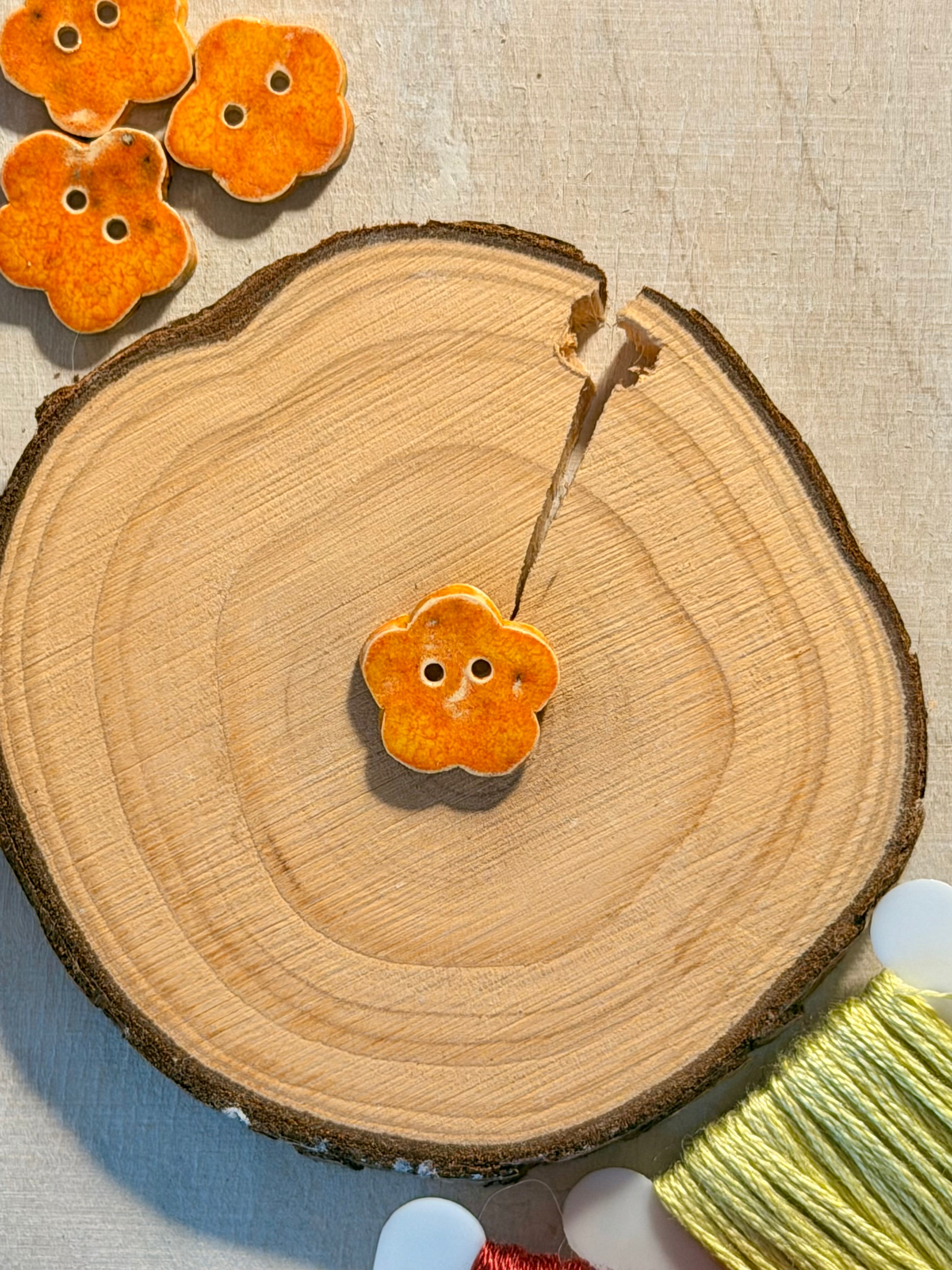 Handmade Ceramic Button for Cross Stitch – Small Flower #2